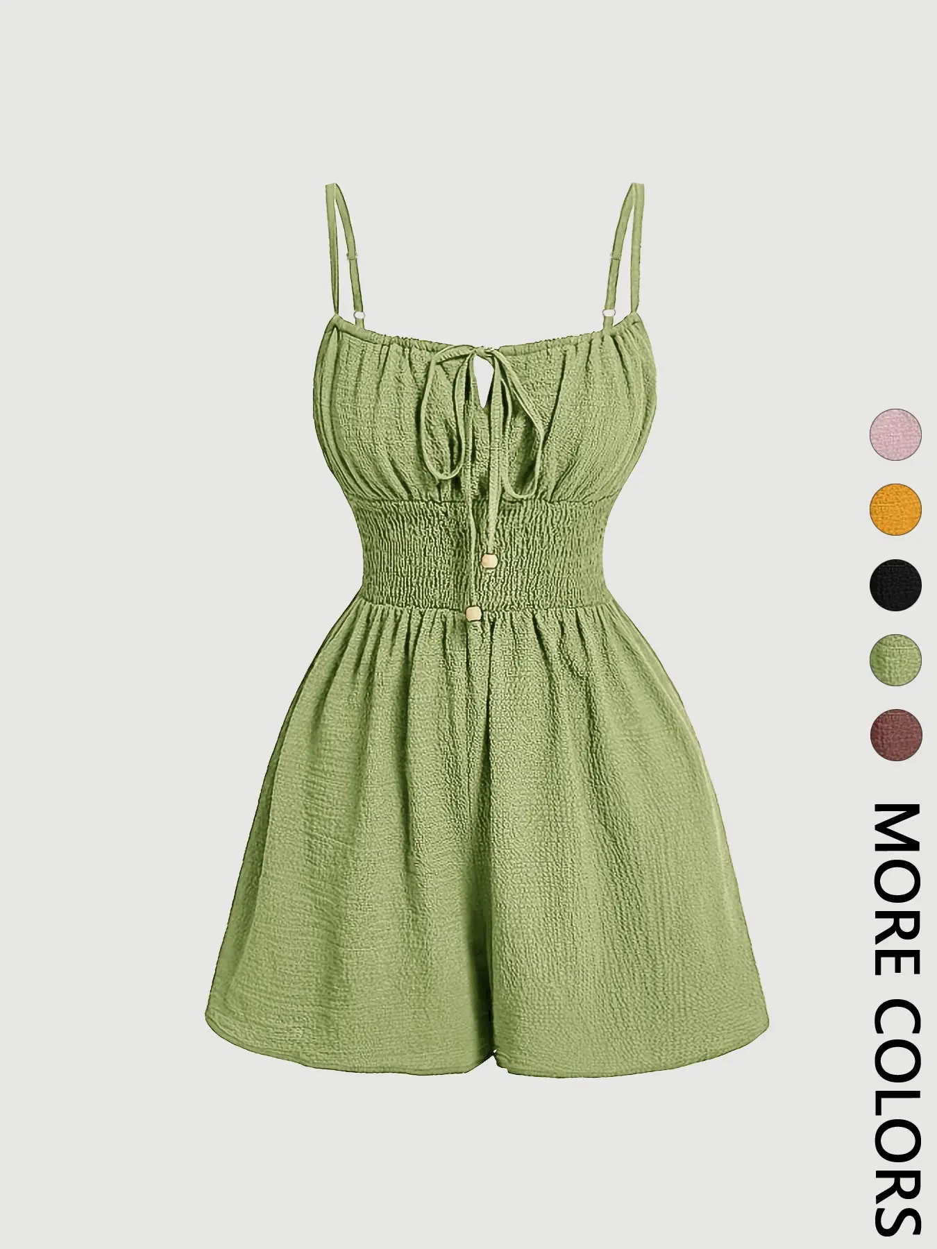 Women's Casual Sleeveless Romper with Front Tie and Elastic Waist