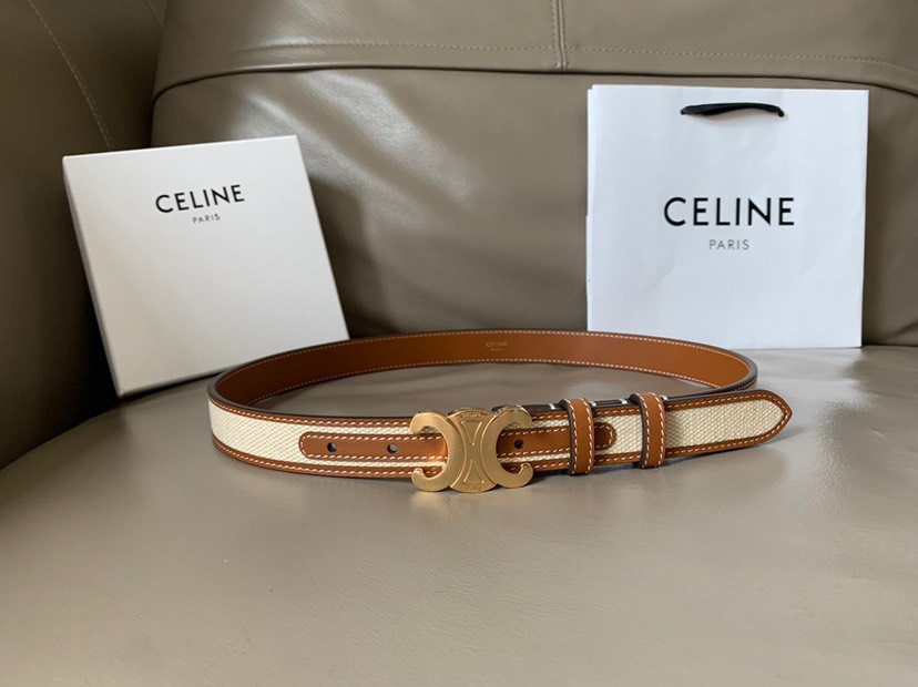 [TOP] CELINE Belt Calfskin 2.5cm - White and Brown - 711 Luxury