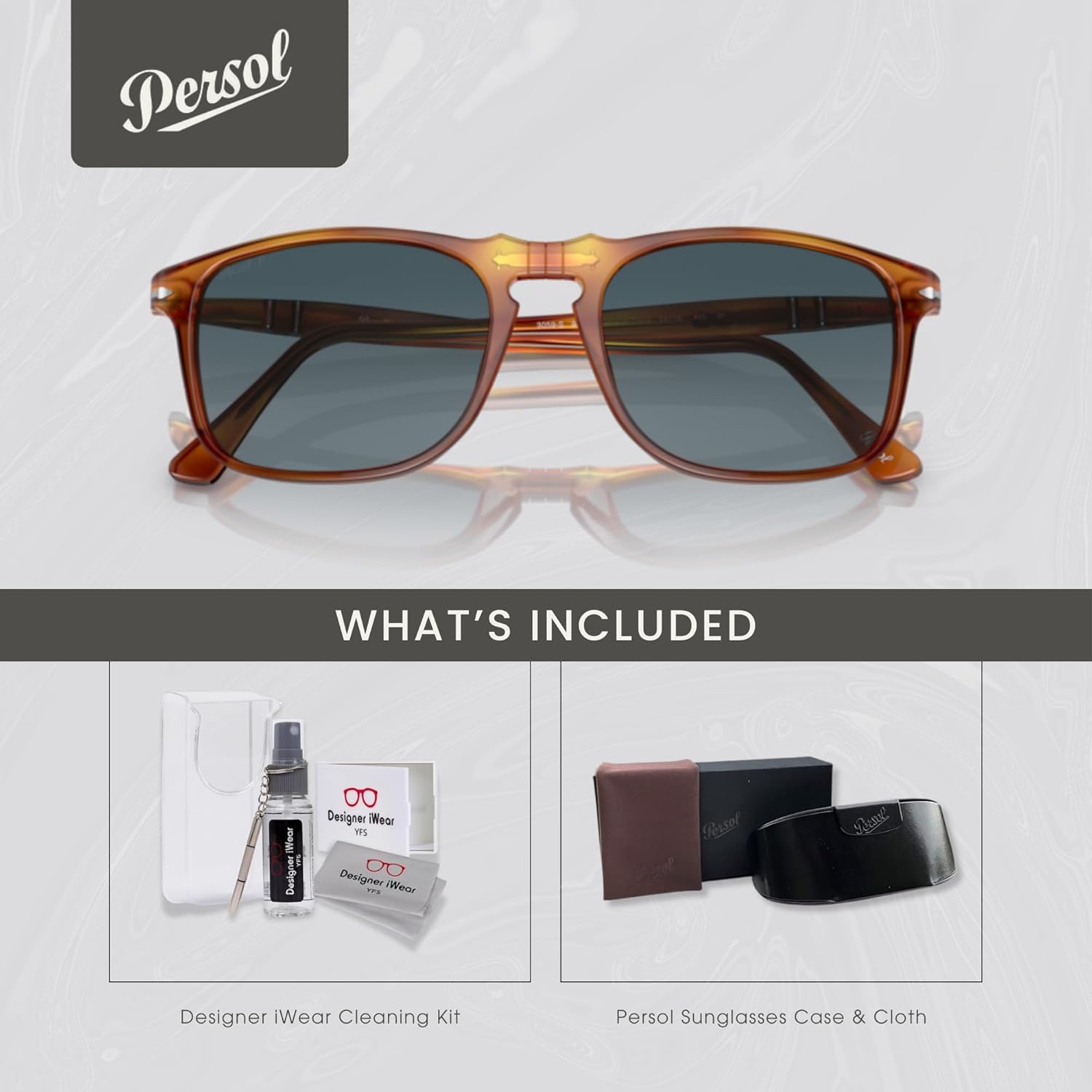Persol PO3059S Square Sunglasses for Men +BUNDLE with ACCESSORY EYEWEAR KIT