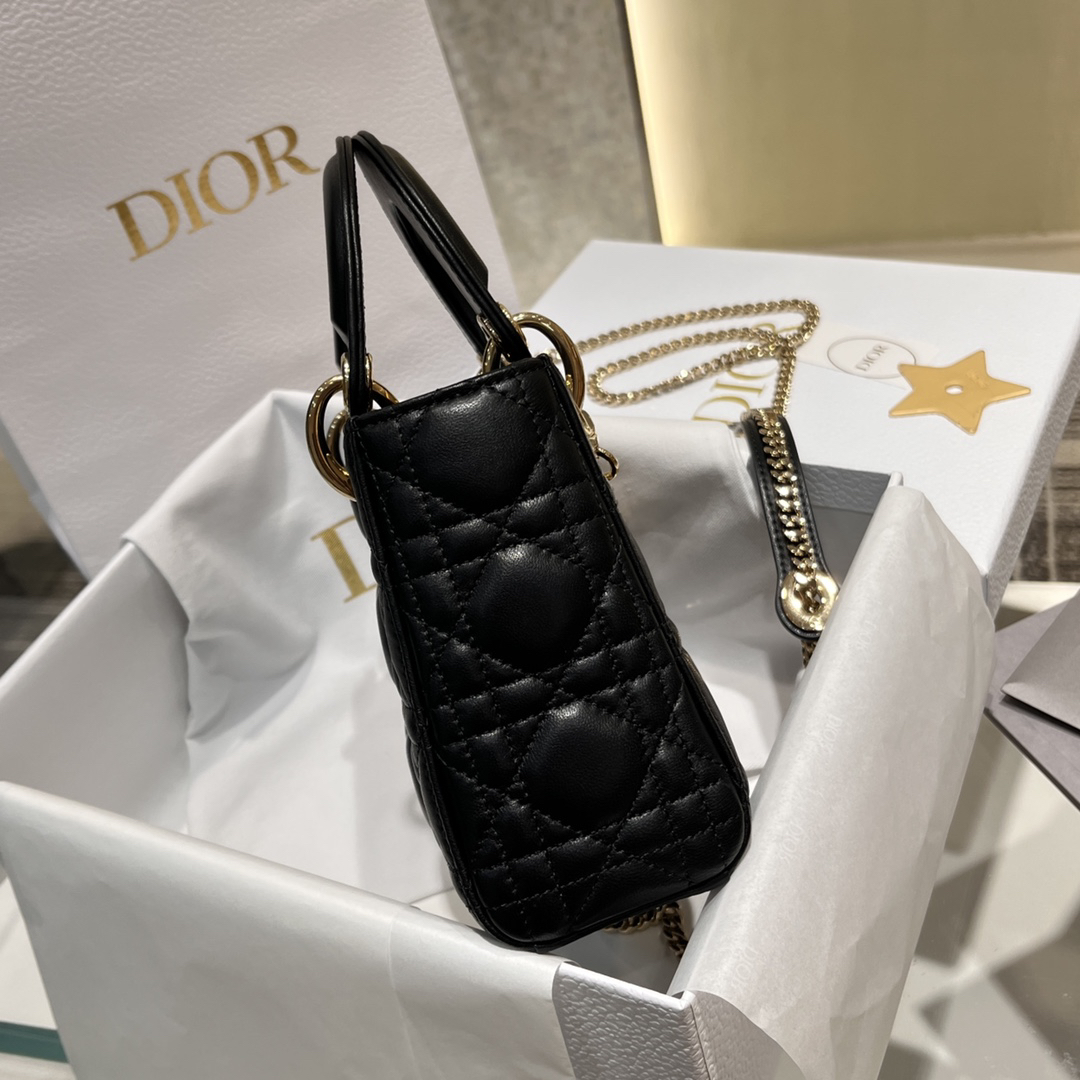 [TOP] Christian Dior Lady Dior Bag Lambskin 17x15x7cm - Black
