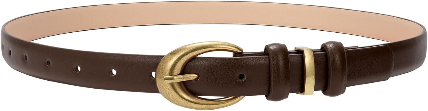 TRIWORKS Women Leather Belt for Jeans Pants Fashion Ladies Skinny Faux Leather Dress belt with Gold Buckle