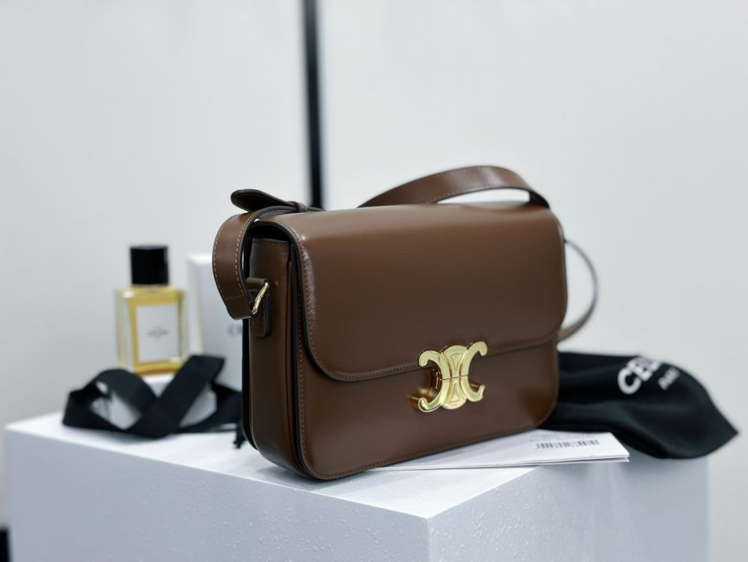 [TOP] CELINE Triomphe Bag Box Leather 22.5x16.5x7.5cm - Chocolate - 711 Luxury