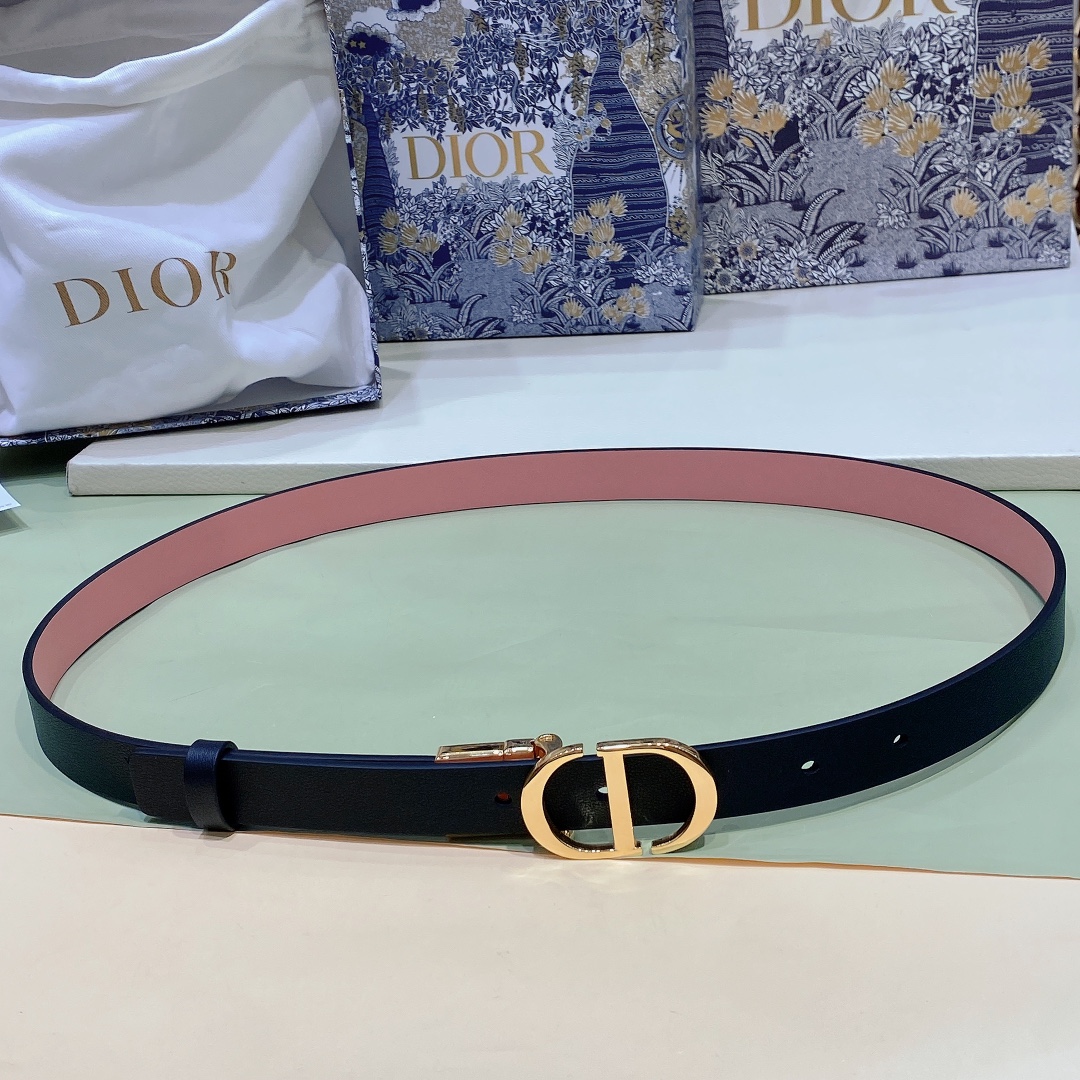 [TOP] Christian Dior Belt Cowhide 20mm - Pink and Black - 711 Luxury
