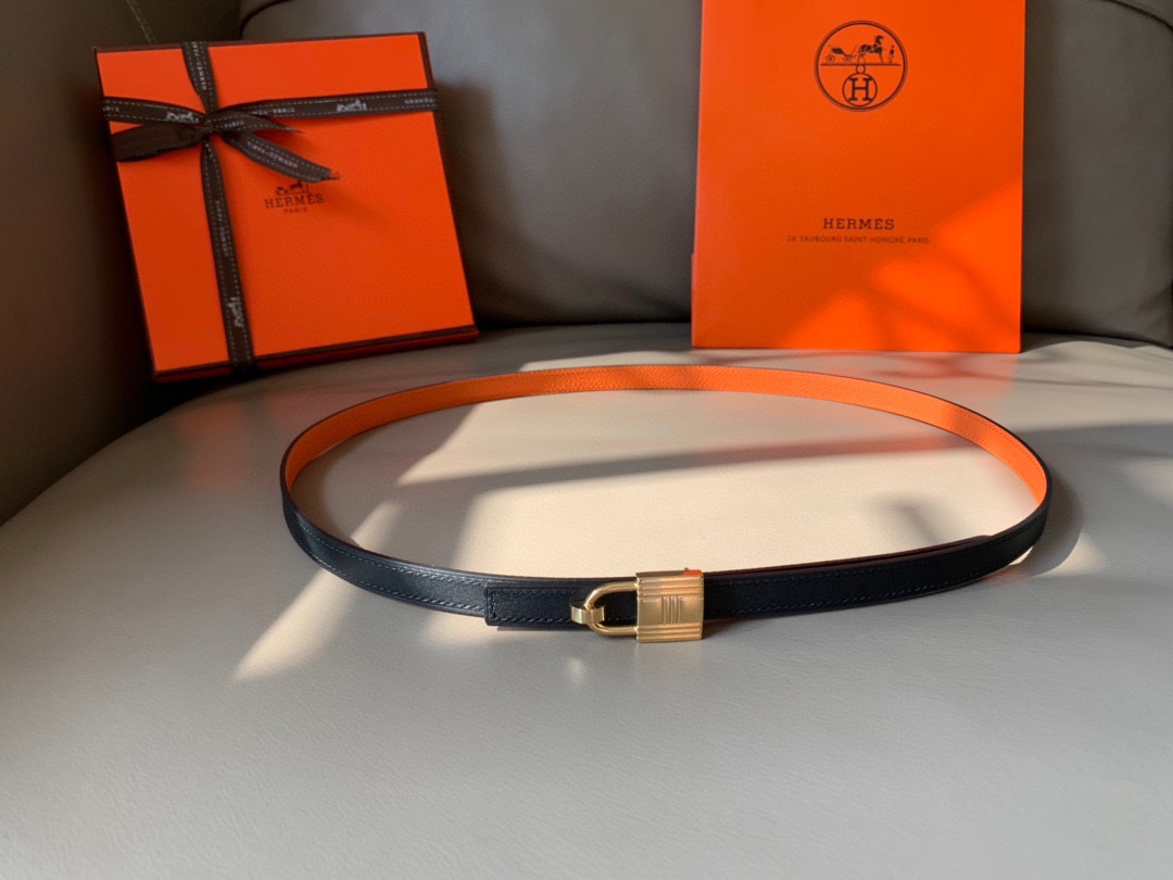 [TOP] HERMES Romance Calfskin Belt 13mm - Black and Orange - 711 Luxury