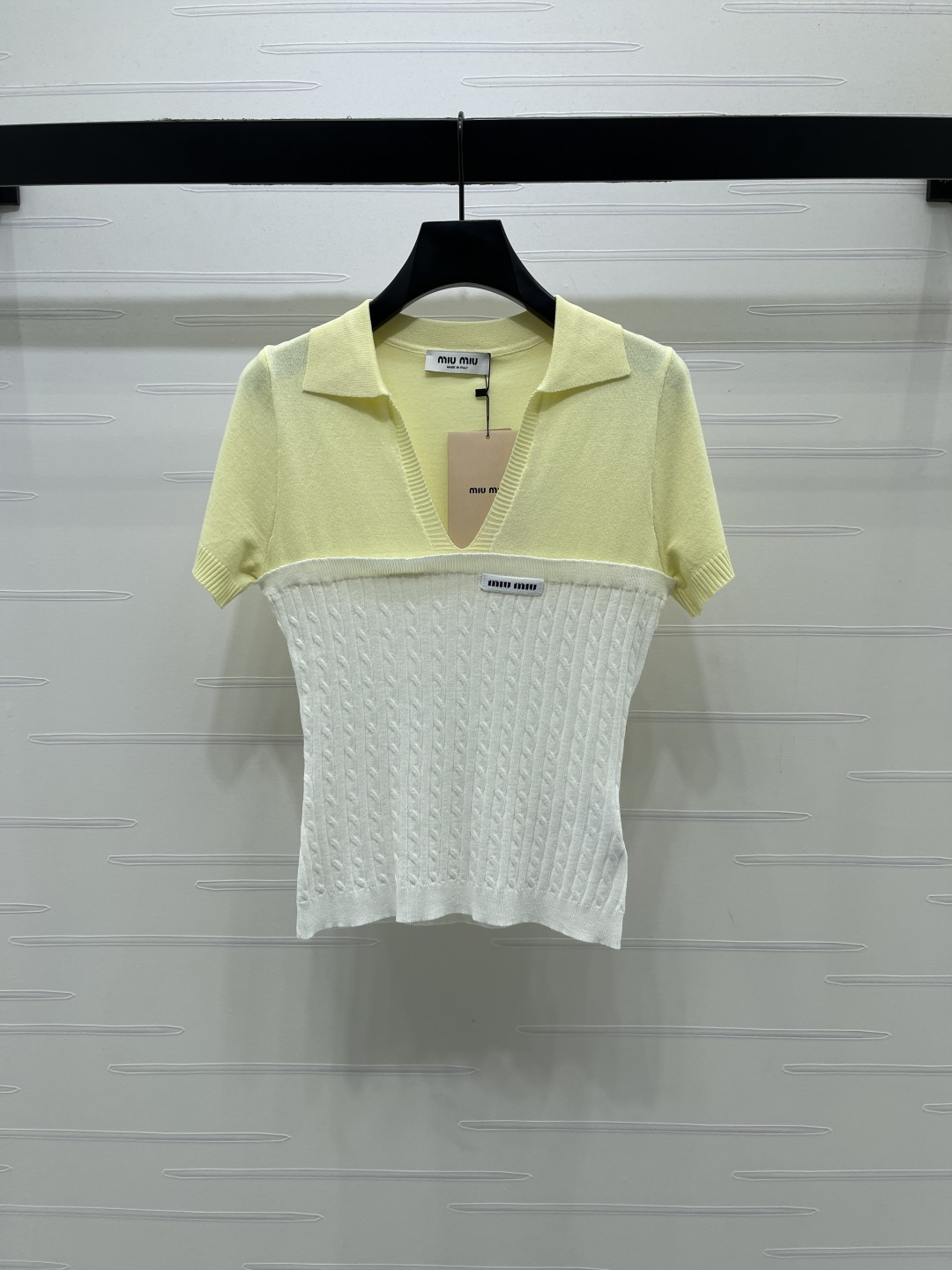 [TOP] Miu Miu Knit Top - White and Yellow - 711 Luxury