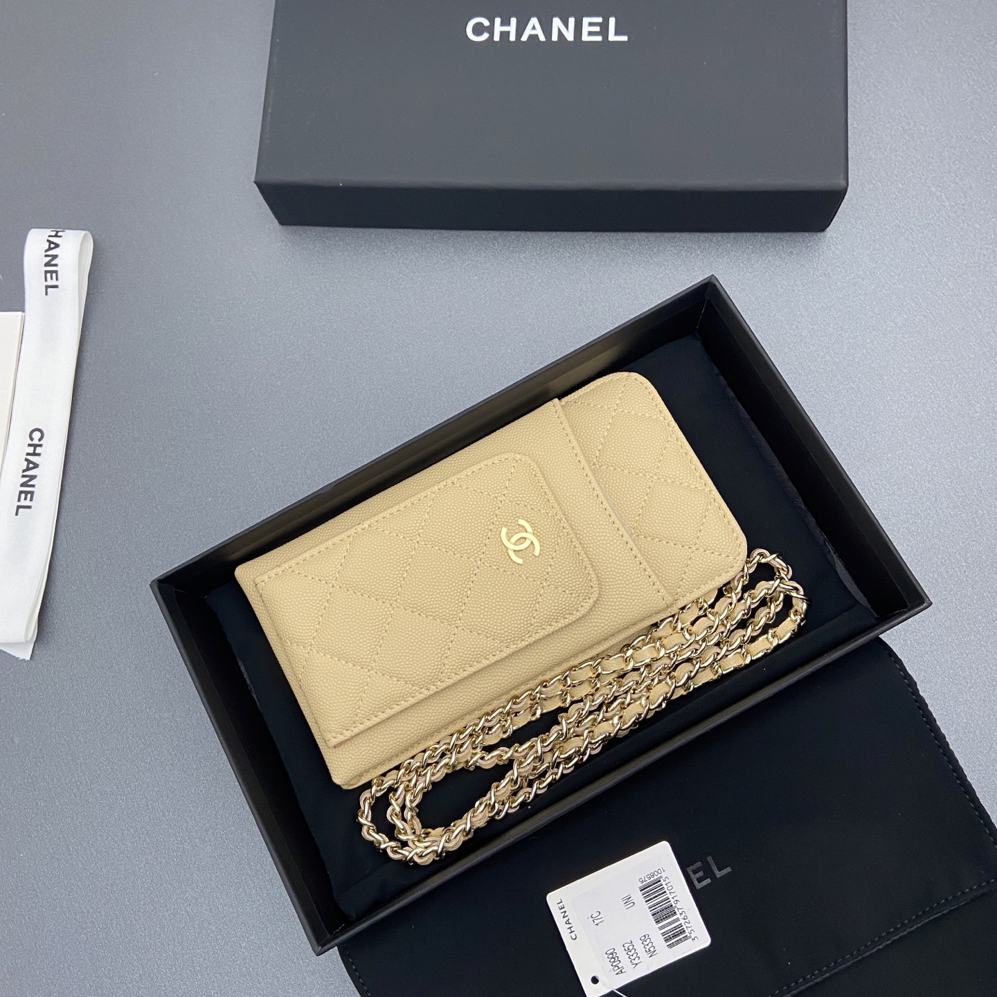 [TOP] CHANEL Phone Bag 18.5-9-3cm - Apricot