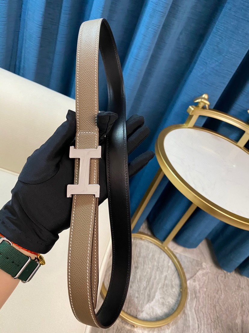 [TOP] HERMES Mini Constance Calfskin Belt 24mm - Black and Gray - 711 Luxury