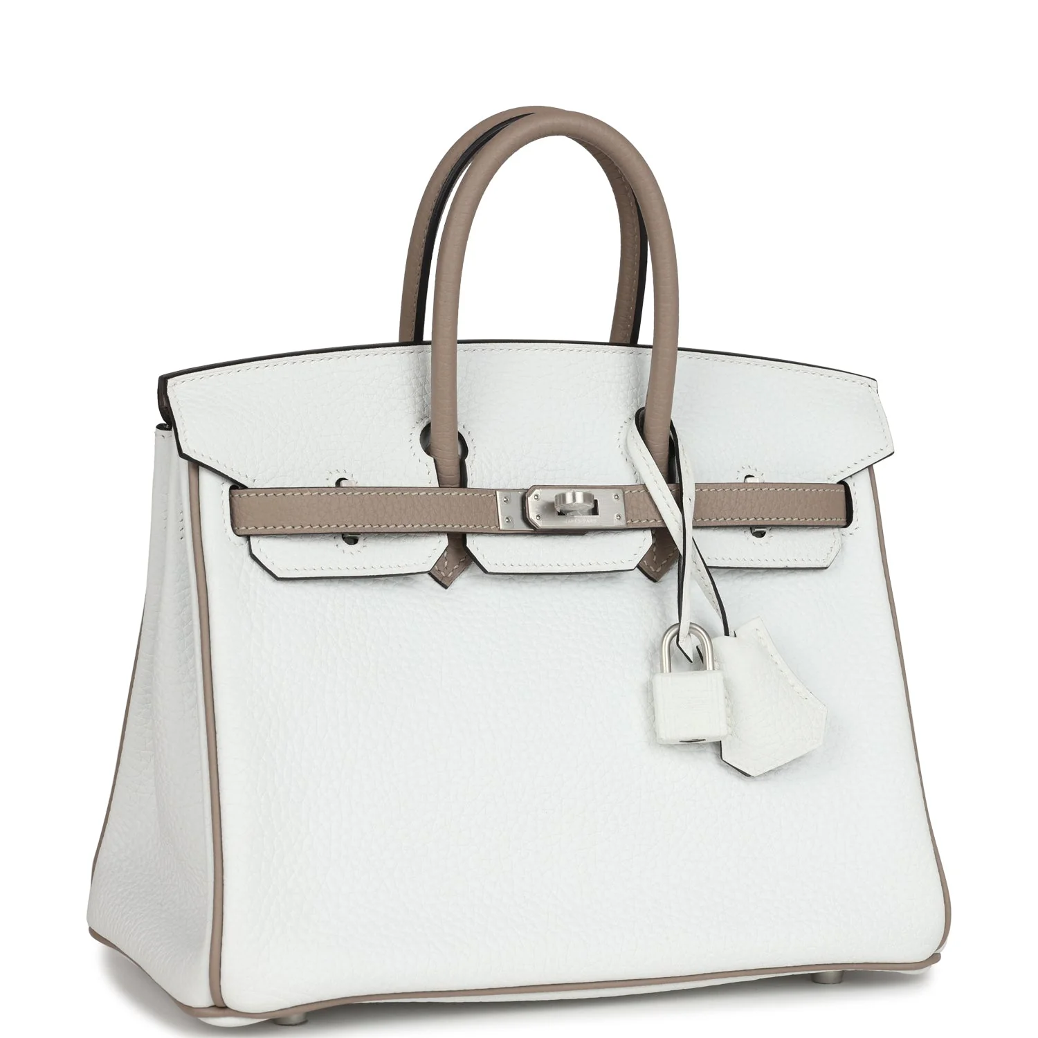 Hermes Special Order (HSS) BirkinWhite and Etoupe Clemence Brushed Palladium Hardware