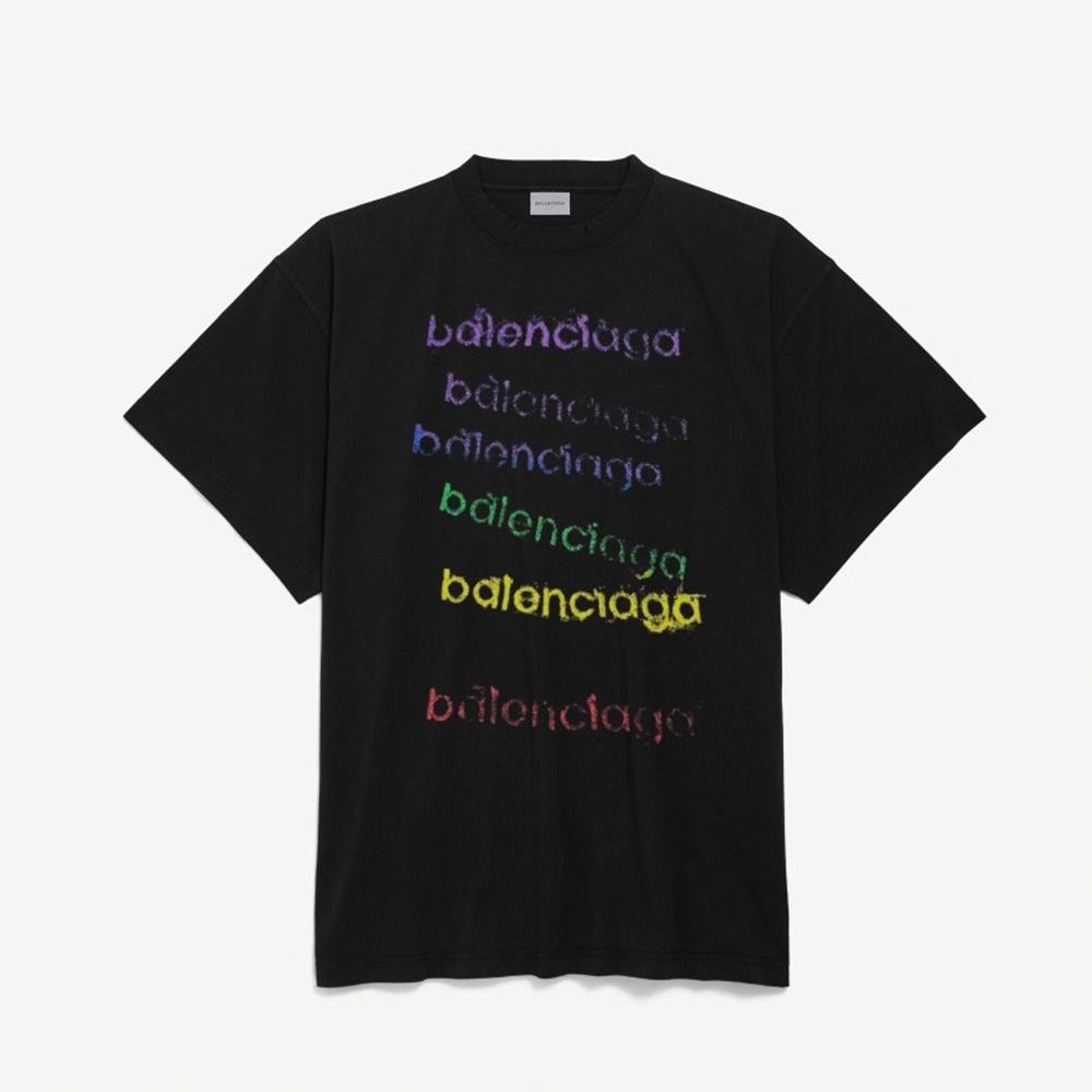 Balenciaga Accessory Balenciaga Rainbow Multi-layered Distressed Letter Short Sleeves #394398 | Nigo Office