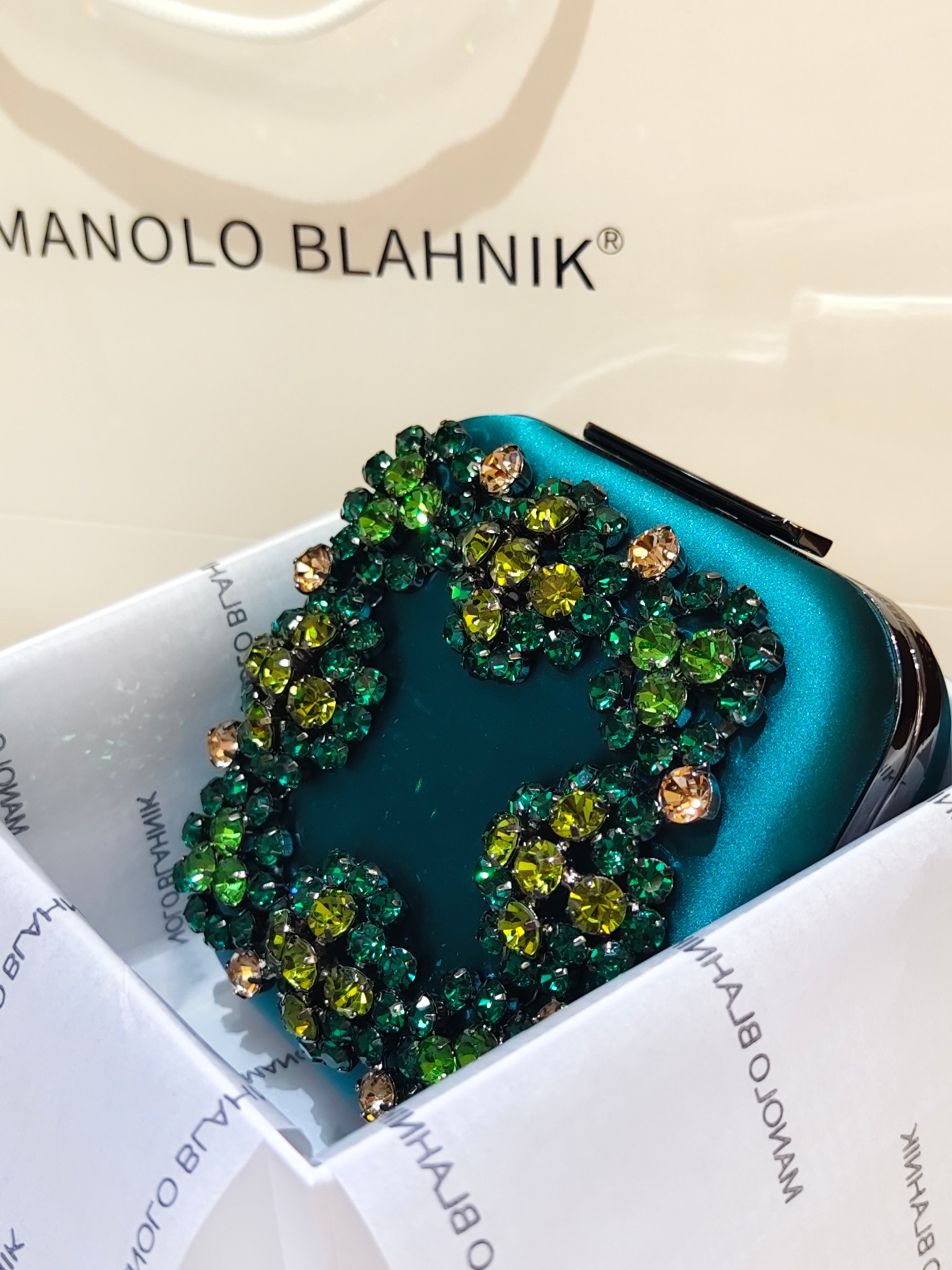 [TOP] MANOLO BLAHNIK Lace-patterned Square Bag 15.8*17*7.3cm - Green - 711 Luxury