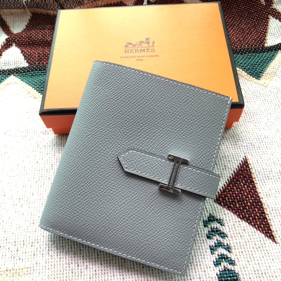 [TOP] HERMES Bearn Short Wallet Epsom 12cmx10cm - Bleu Lin