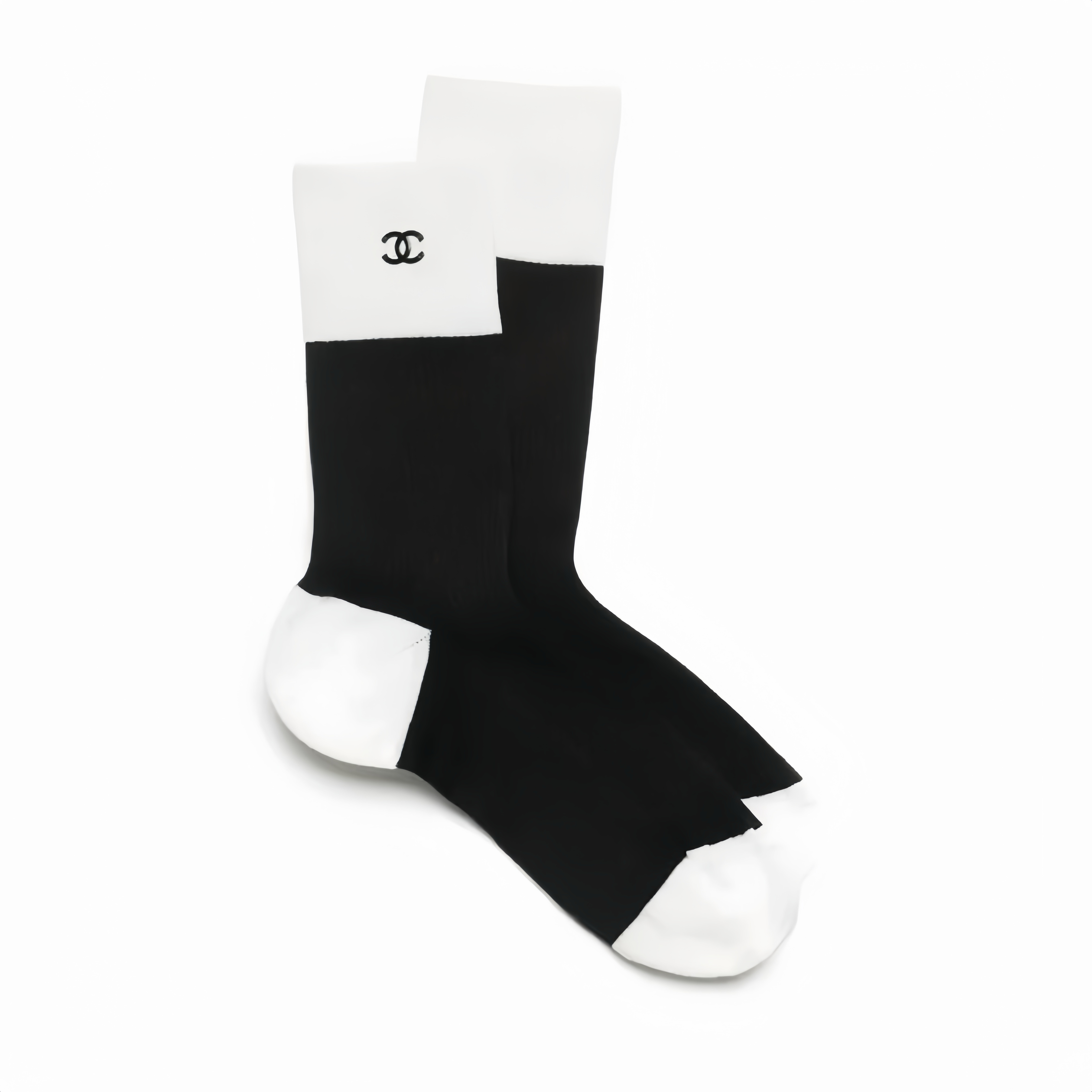 Chanel Socks Silk Cotton Black White #389507