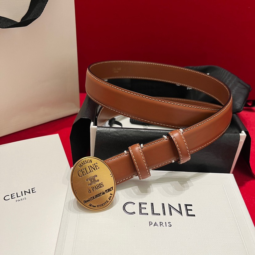 [TOP] CELINE Belt Calfskin 2.5cm - Brown - 711 Luxury