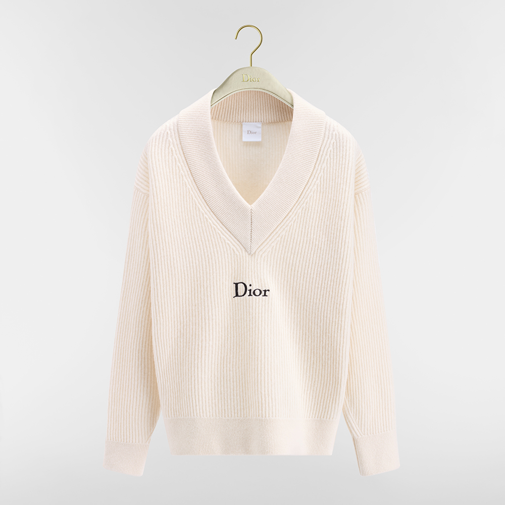 Dior white Clothing DIOR Oversized Sweater White Wool and Cashmere Ribbed Knit #394610 | Nigo Office