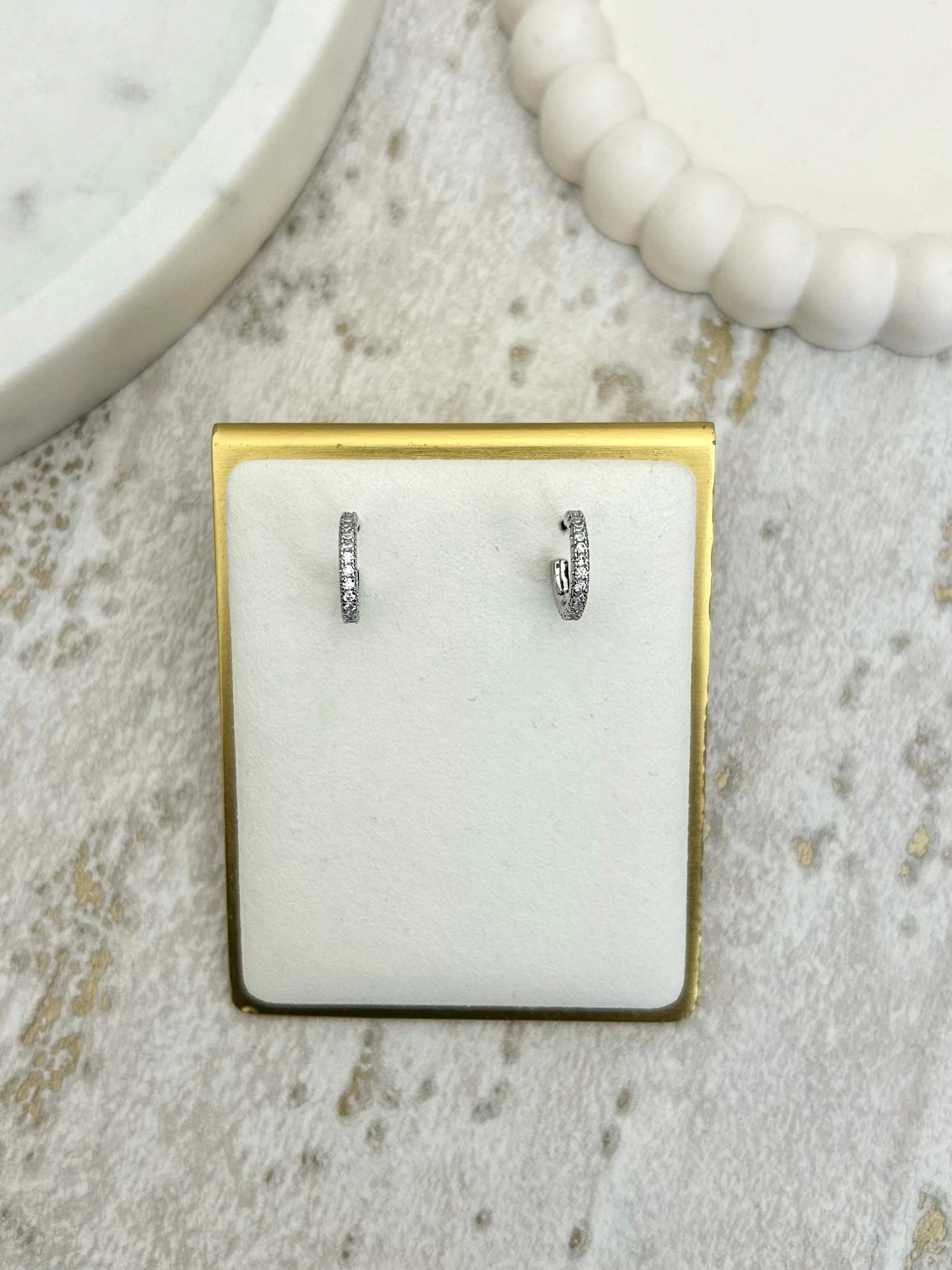 Thin Diamonté Half Hoop Earrings (2 Colours)