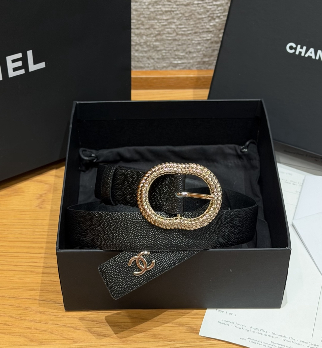 [TOP] CHANEL Cowhide Belt 3 cm - Black - 711 Luxury