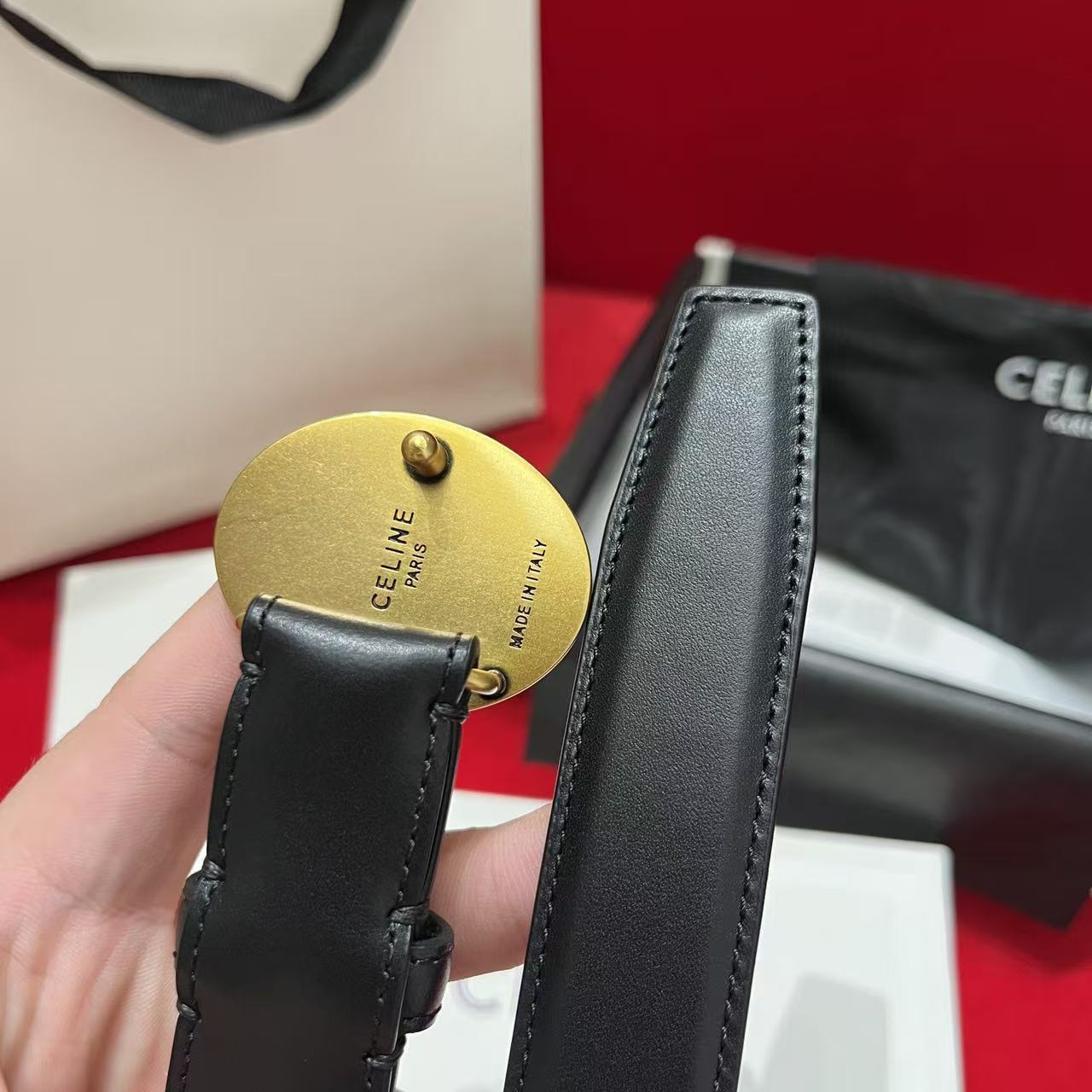 [TOP] CELINE Belt Calfskin 2.5cm - Black - 711 Luxury