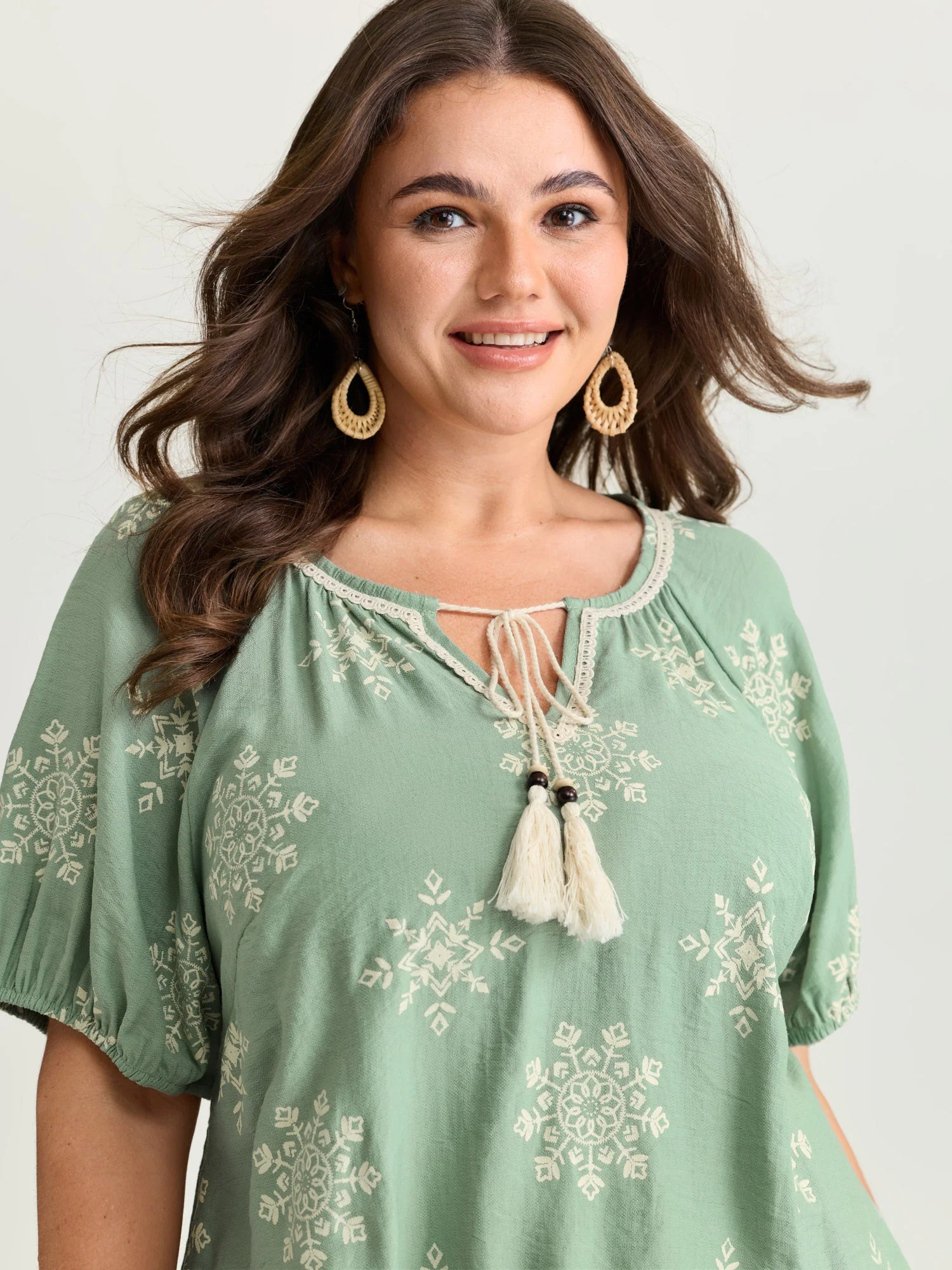 Boho Print Puffy Sleeve Blouse