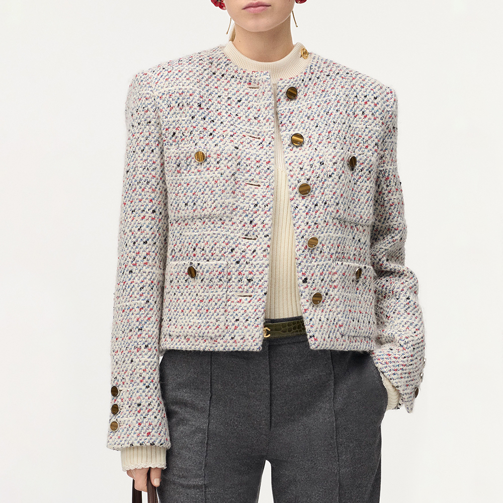 Chanel white Clothing CHANEL Jacket Cotton Wool Tweed White Blue Red #378450 | Nigo Office