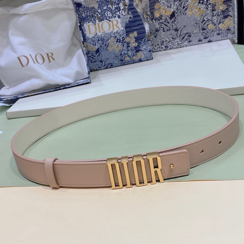 [TOP] Christian Dior Belt Cowhide 30mm - Pink and White - 711 Luxury