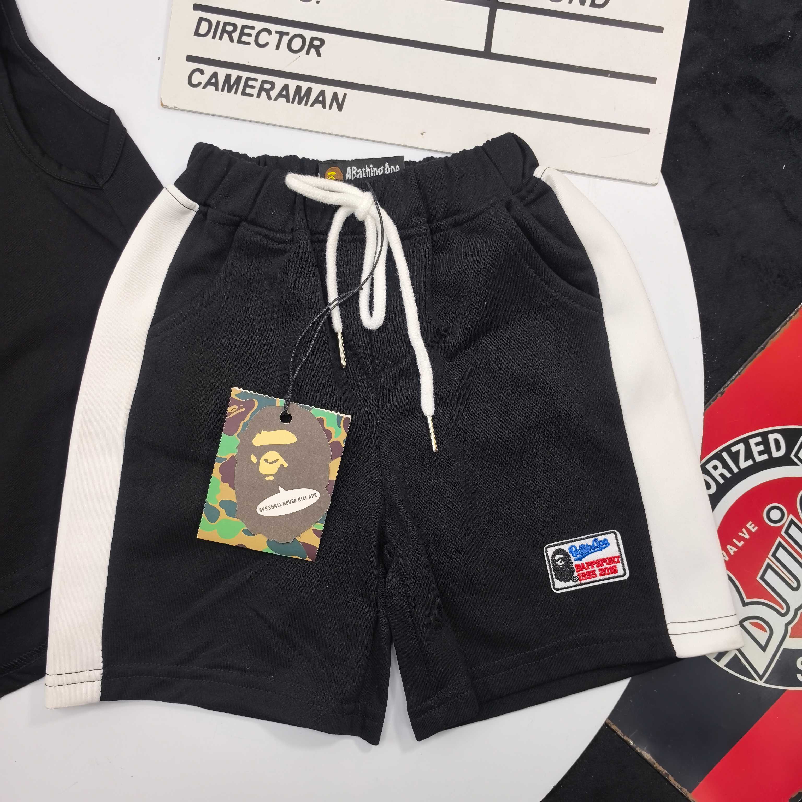 Bape Unisex Kids Black Cartoon Print Sleeveless Tank Top & White Side Stripe Sweat Shorts Set Boys Girls Sizes 90-150