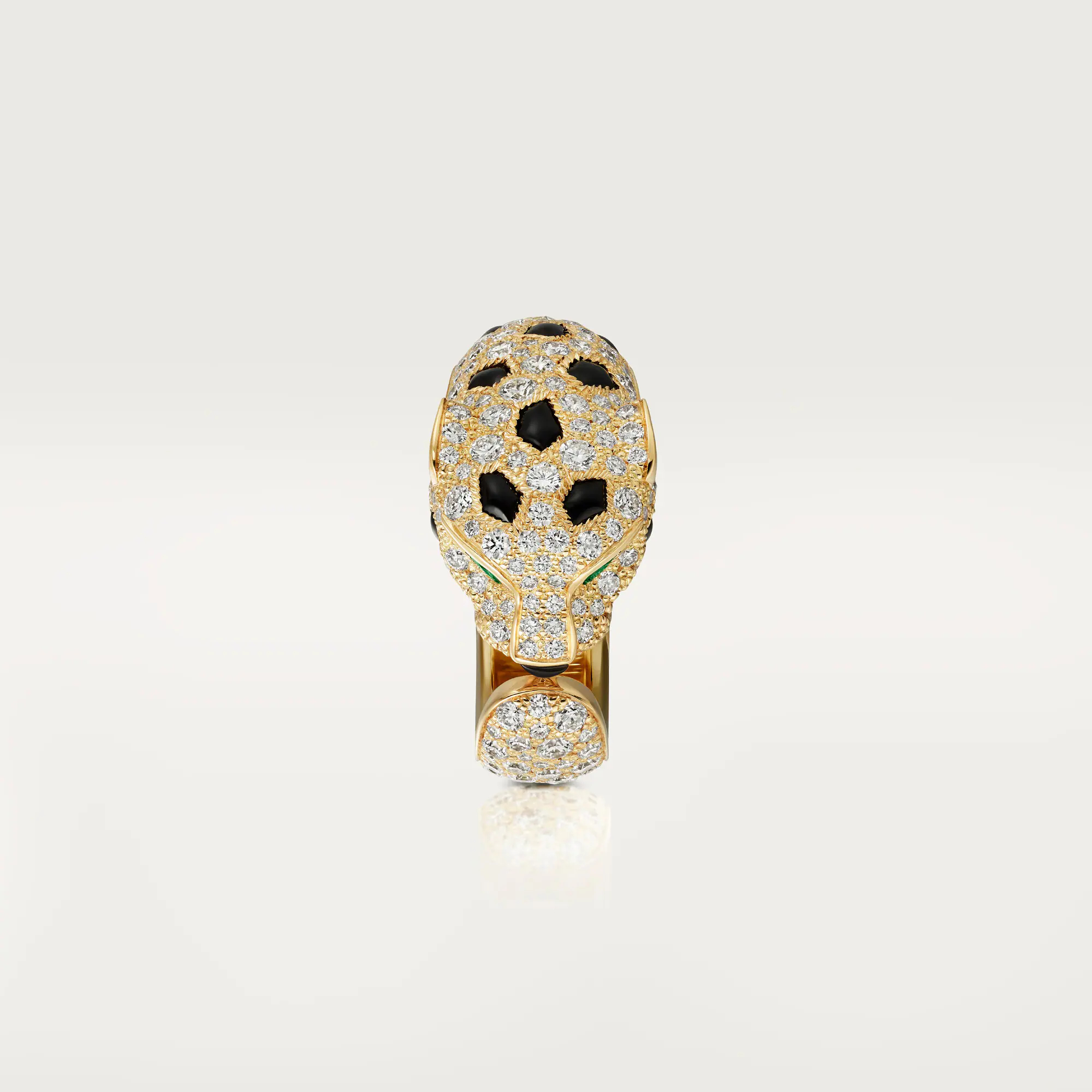 Carty Panther Motif Ring, Yellow Gold, Medium Model, Half-Paved