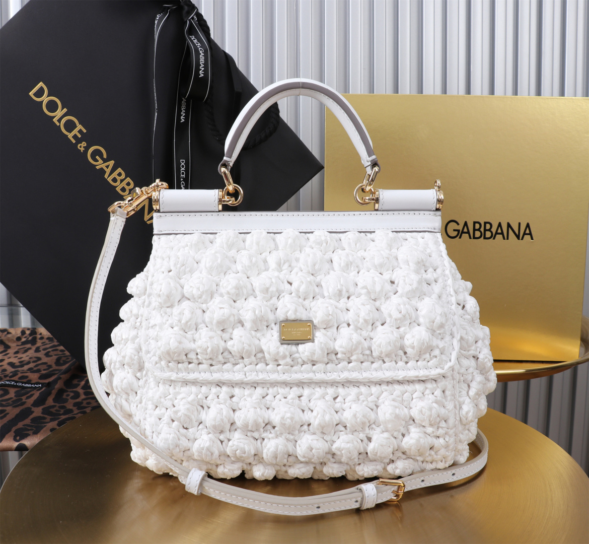 [TOP] Dolce & Gabbana D&G Sicily Bag Woven Bag 20x16x8cm - White - 711 Luxury