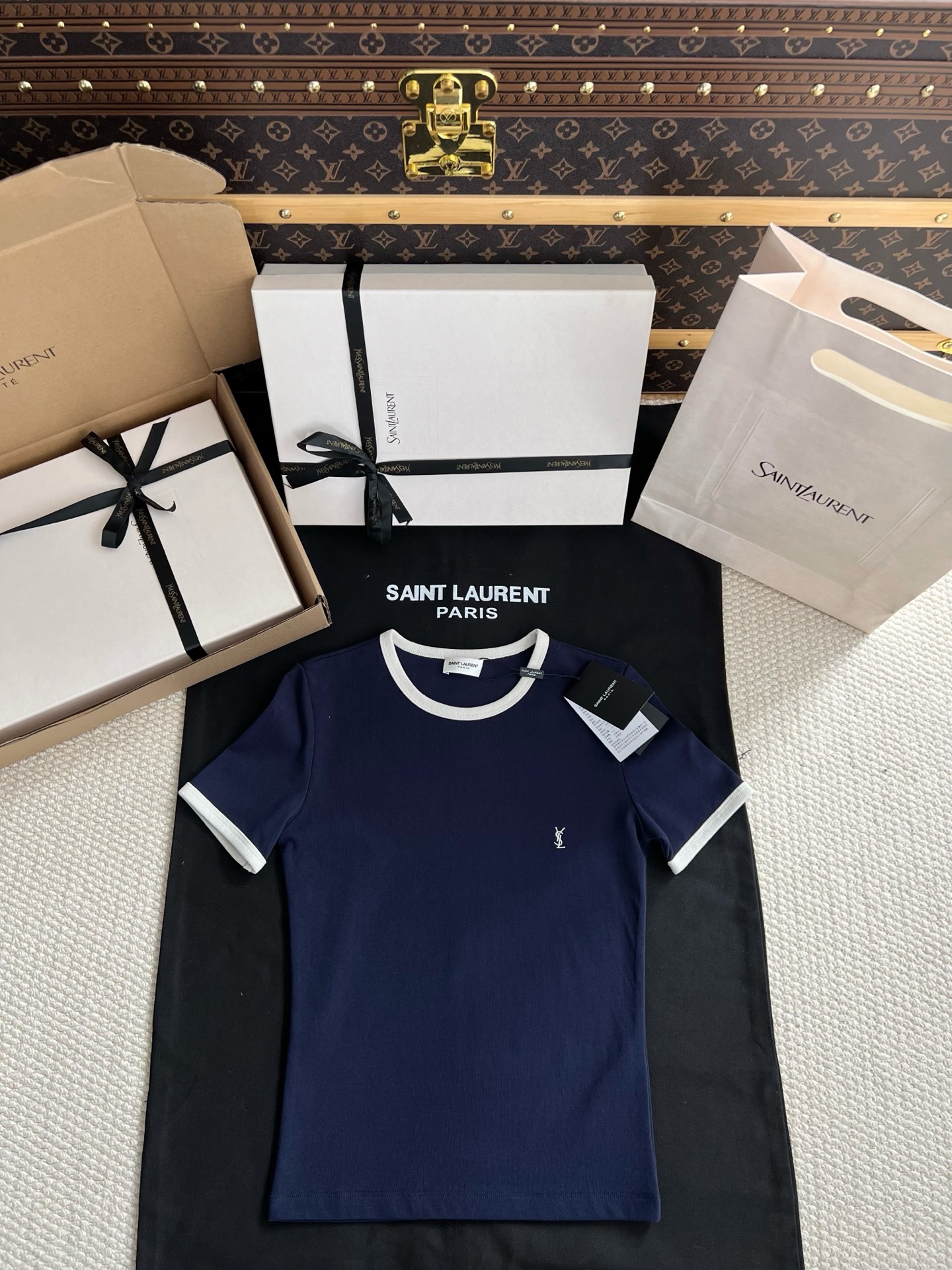 Saint Laurent CASSANDRE_T-shirt in ribbed cotton jersey in Blue #381467