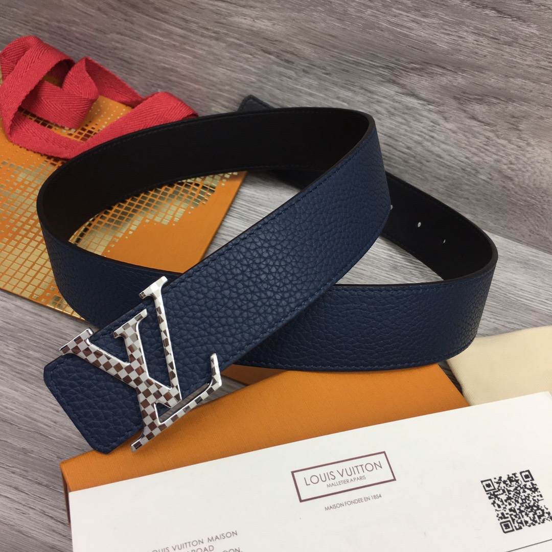 [TOP] Louis Vuitton LV Men's Belt 4 cm - Black and Blue - 711 Luxury
