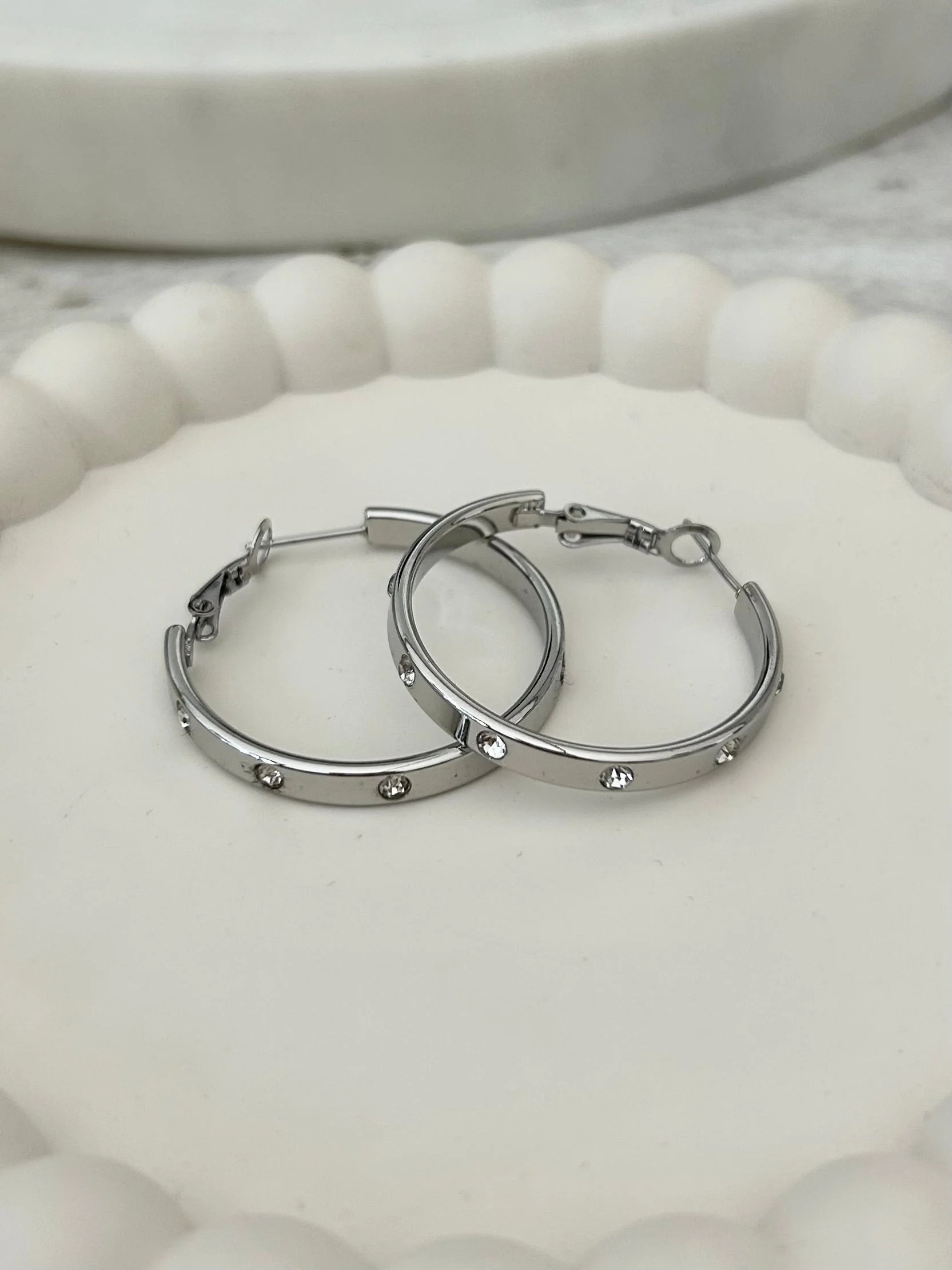 Slim Diamante Studded Hoop Earrings (2 Colours)