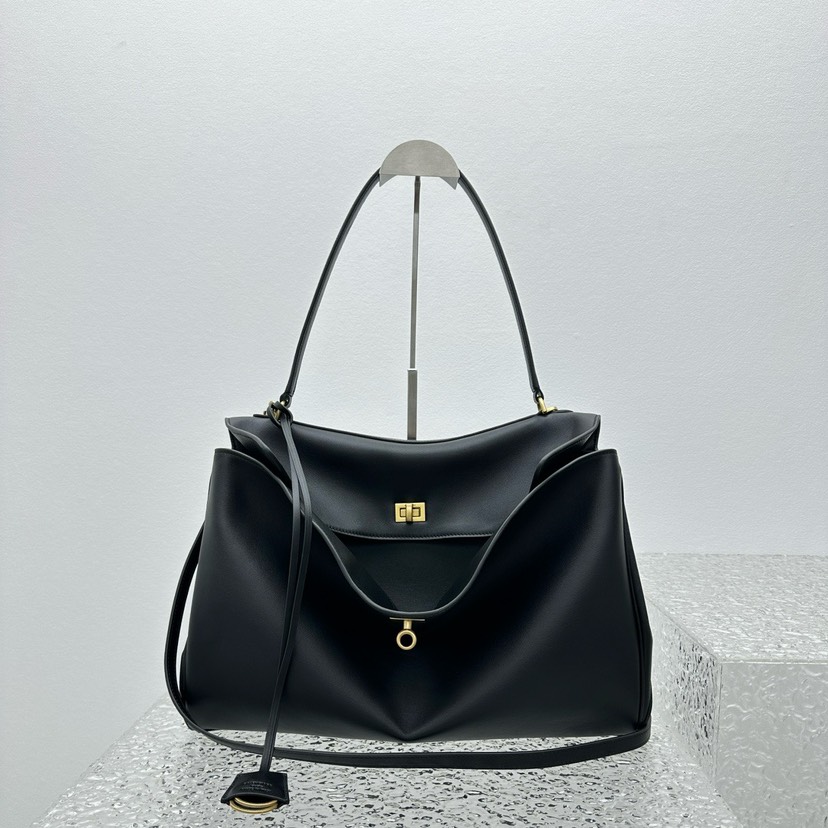[TOP] BALENCIAGA Rodeo Bag 40x30x13cm - Black & GHW - 711 Luxury
