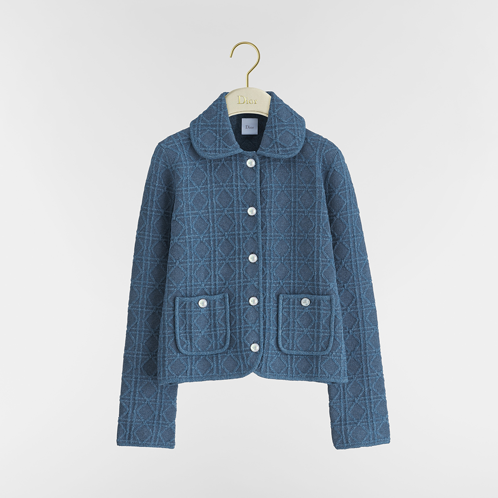 DIOR Macrocannage Regular-Fit Jacket and Miniskirt Blue Cotton-Blend Bouclé Knit #387024