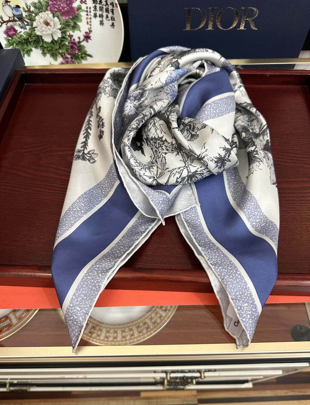 [TOP] Christian Dior Silk Scarf 90x90 cm - Blue - 711 Luxury
