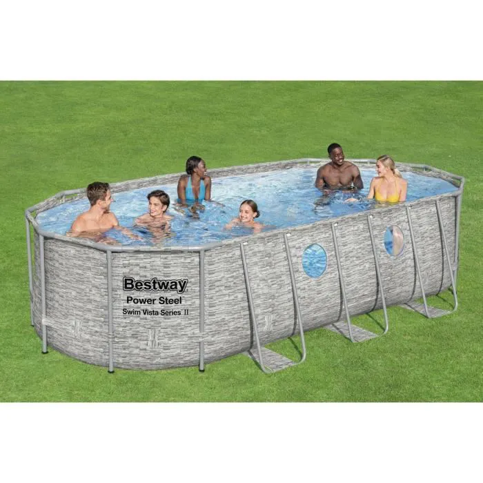 Kit Piscine hors sol - BESTWAY - Power Steel - 549 x 274 x 122 cm - Ovale (Avec pompe de filtration. échelle. bâche)
