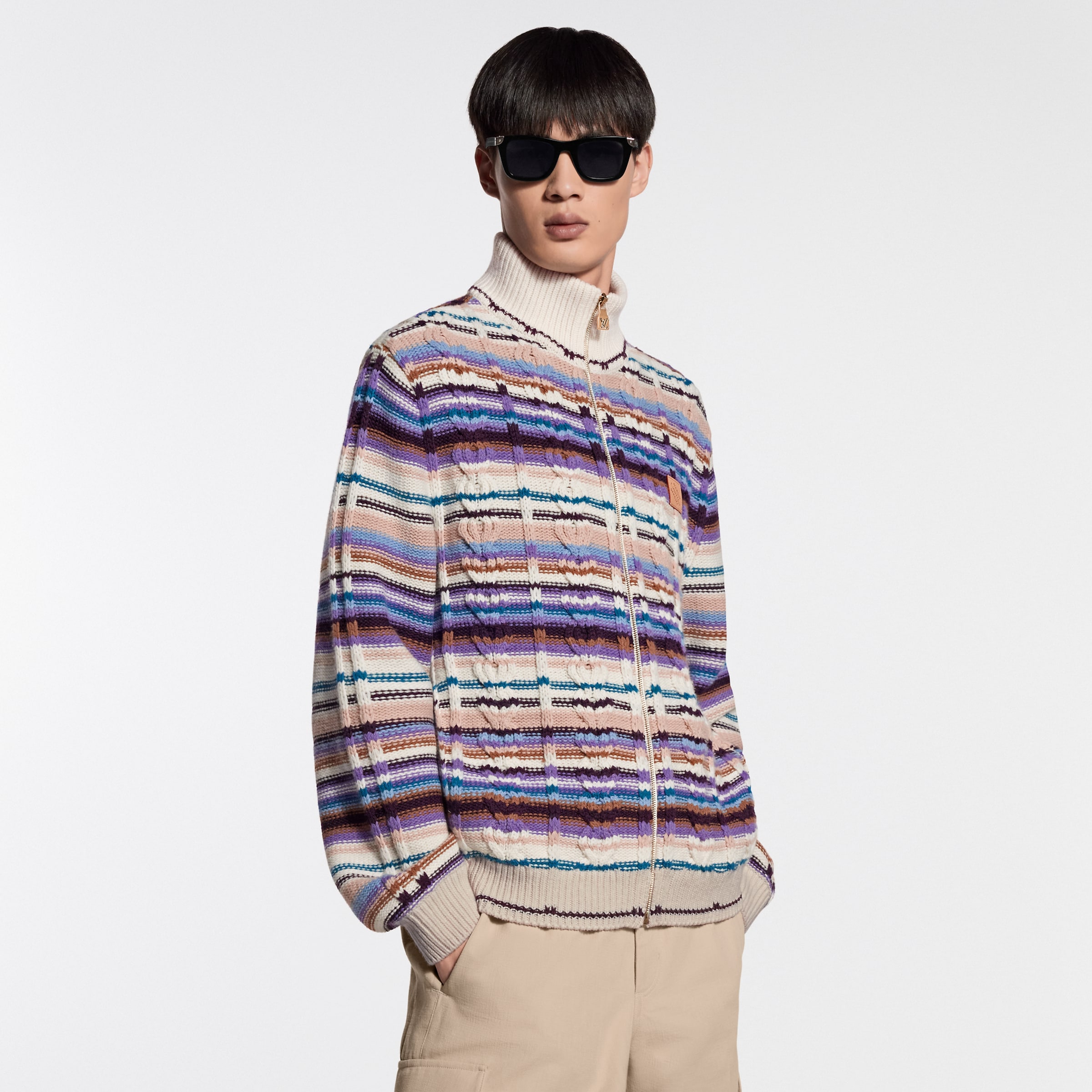 LOUIS VUITTON Striped Cable-Knit Track Top #393103