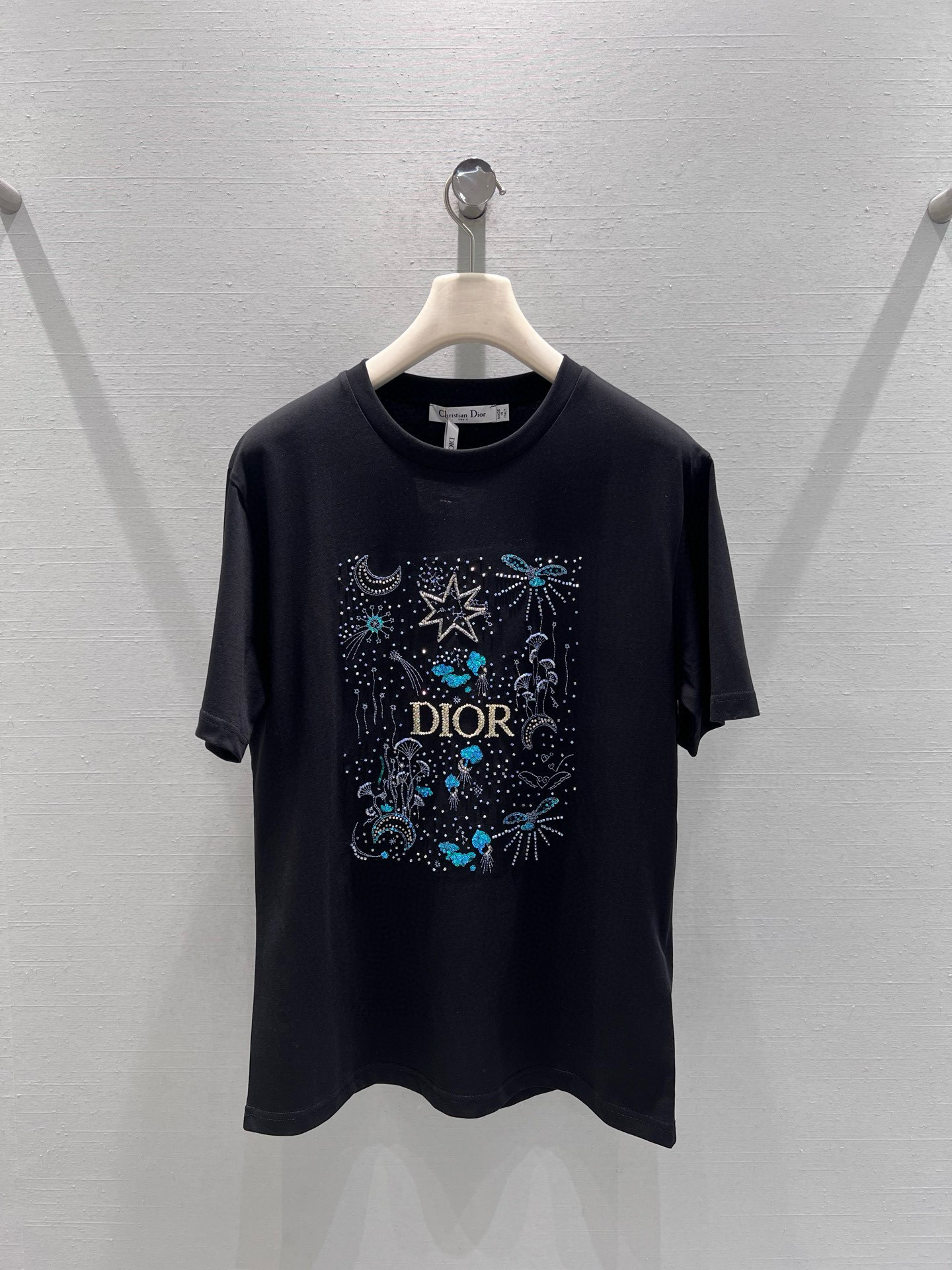 [TOP] Christian Dior Short-Sleeve T-Shirt with Starry Night Pattern - Black