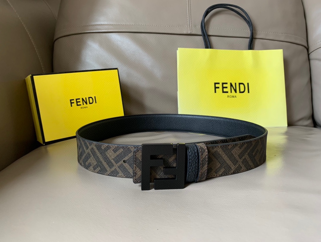 [TOP] FENDI Men's Belt Cowhide 4cm - Black - 711 Luxury