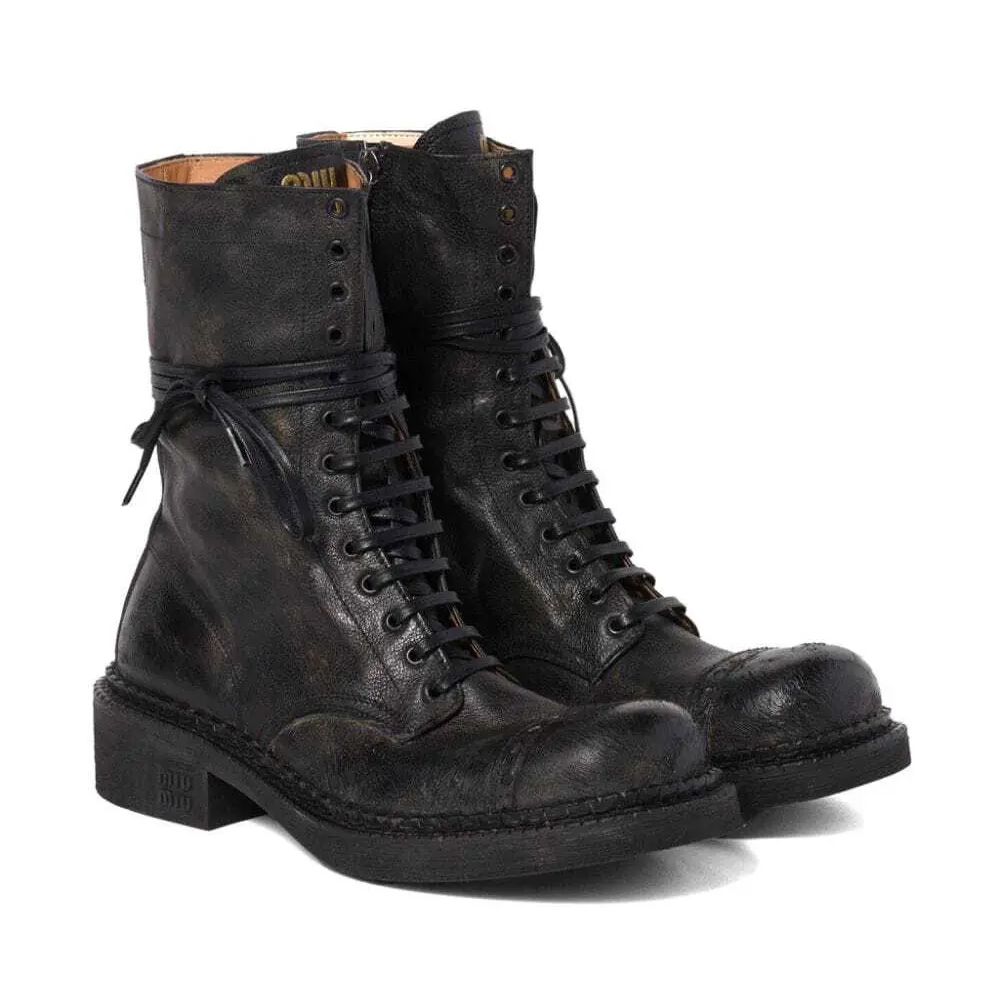 Designer Shoes MiuMiu Leather Laced Booties #395847 View 2 | Nigo Office