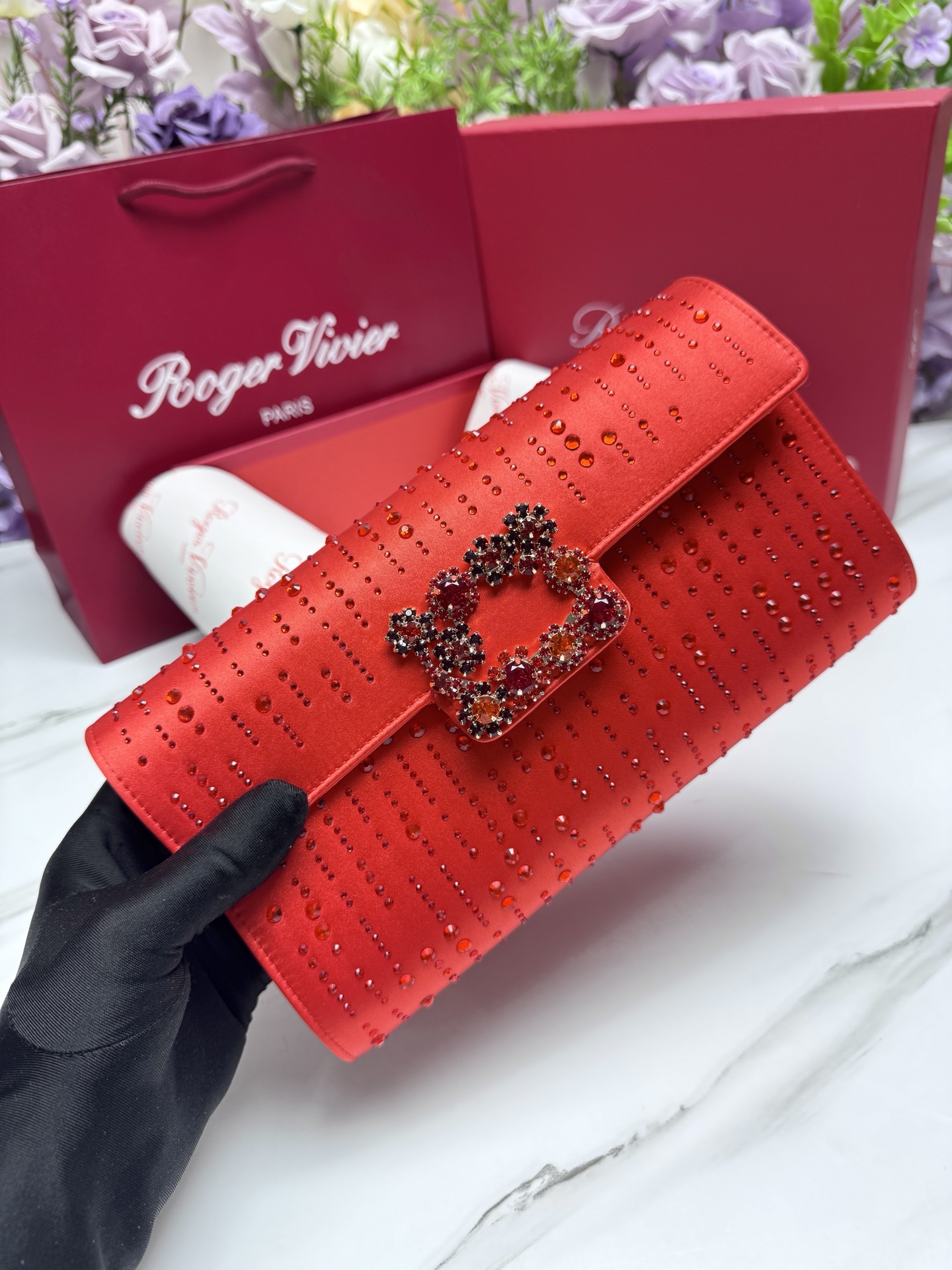 [TOP] ROGER VIVIER Diamond Bag 24-13-3 CM - Red - 711 Luxury