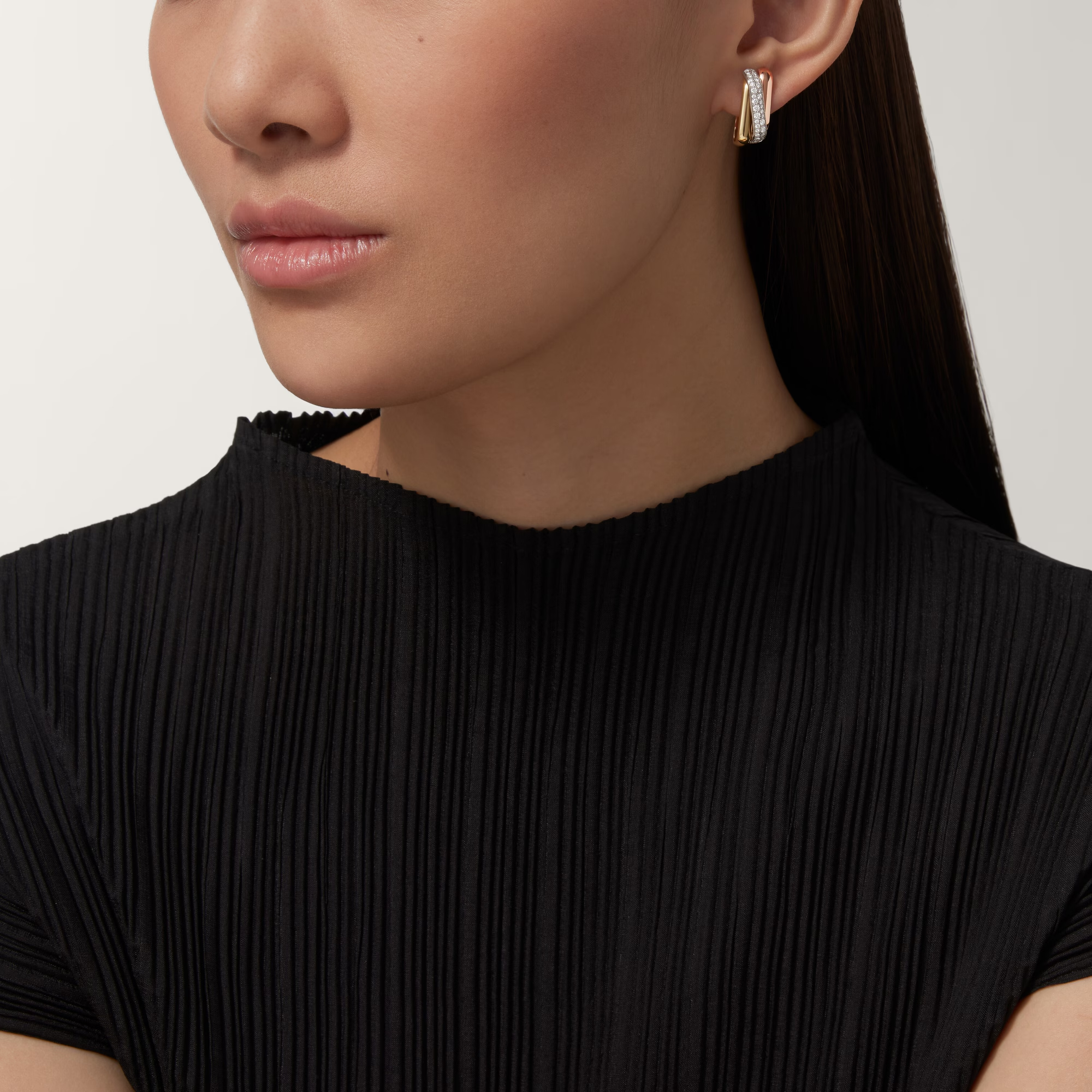 Carty Three Circles Earrings, ThreeTone ,Moissanite ,Half-Paved