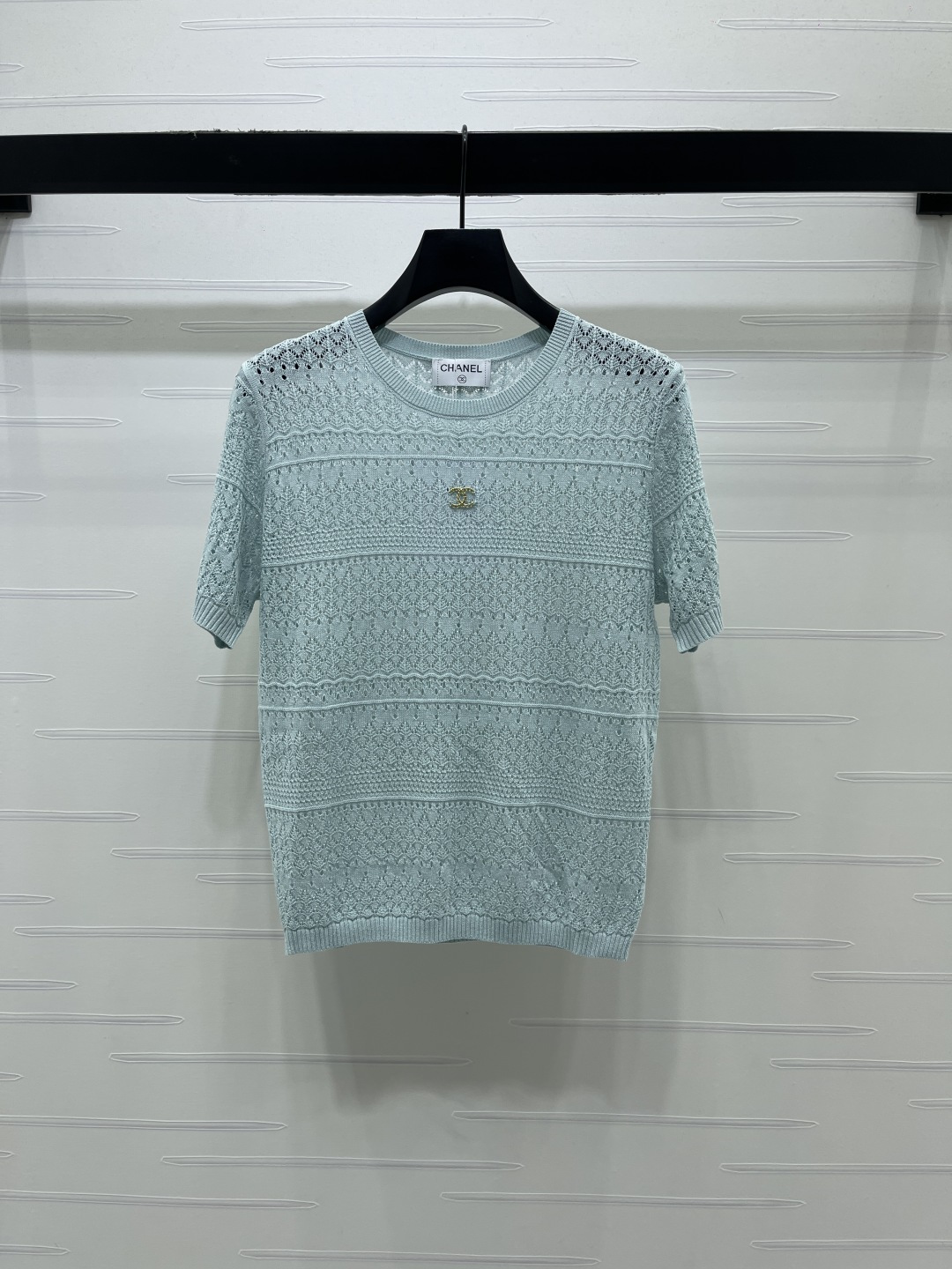 [TOP] CHANEL Hollow-out Round Neck Knit T-shirt - Blue - 711 Luxury