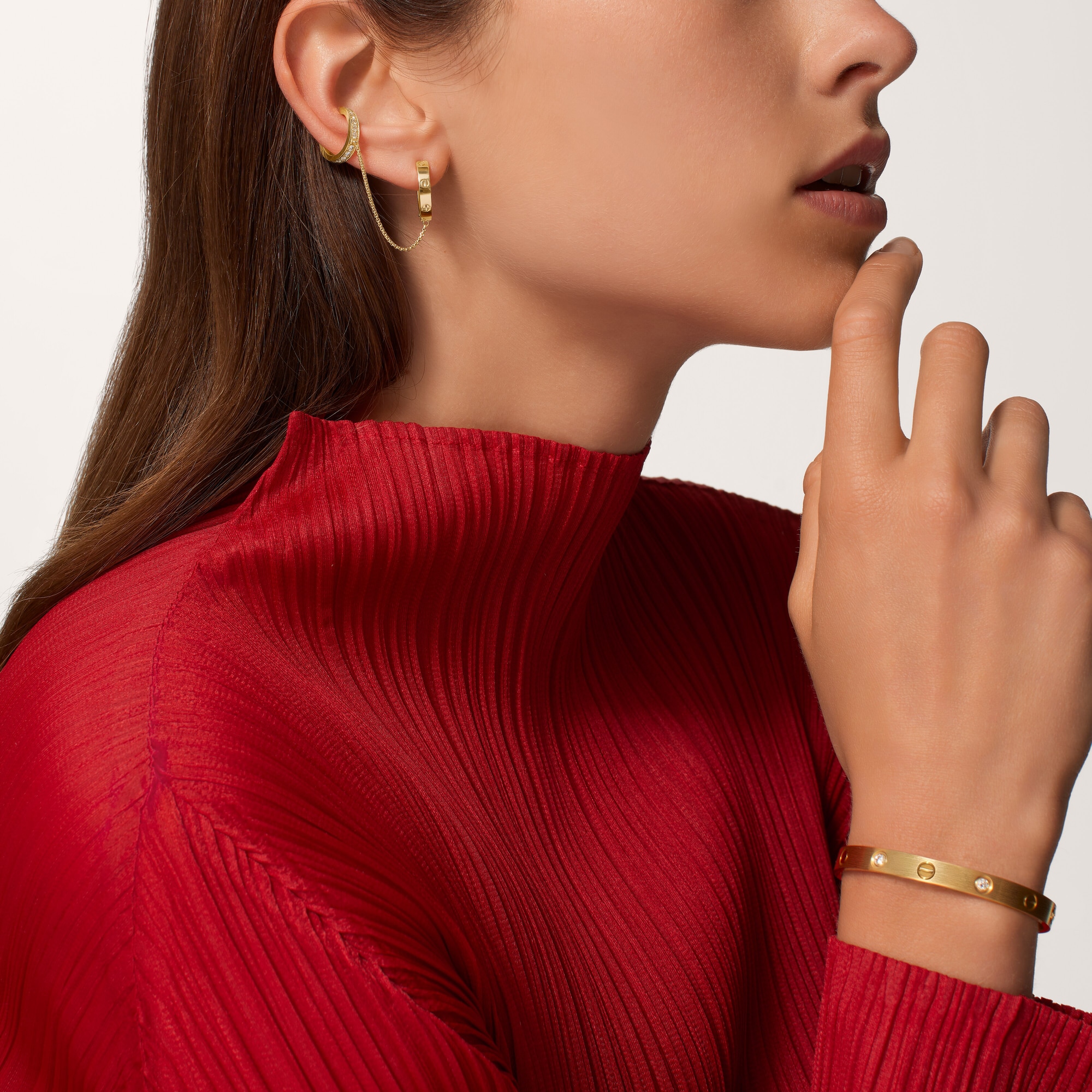 Carty Love Luna Loop Earrings, Yellow Gold, Multiwear Half-Paved,chain