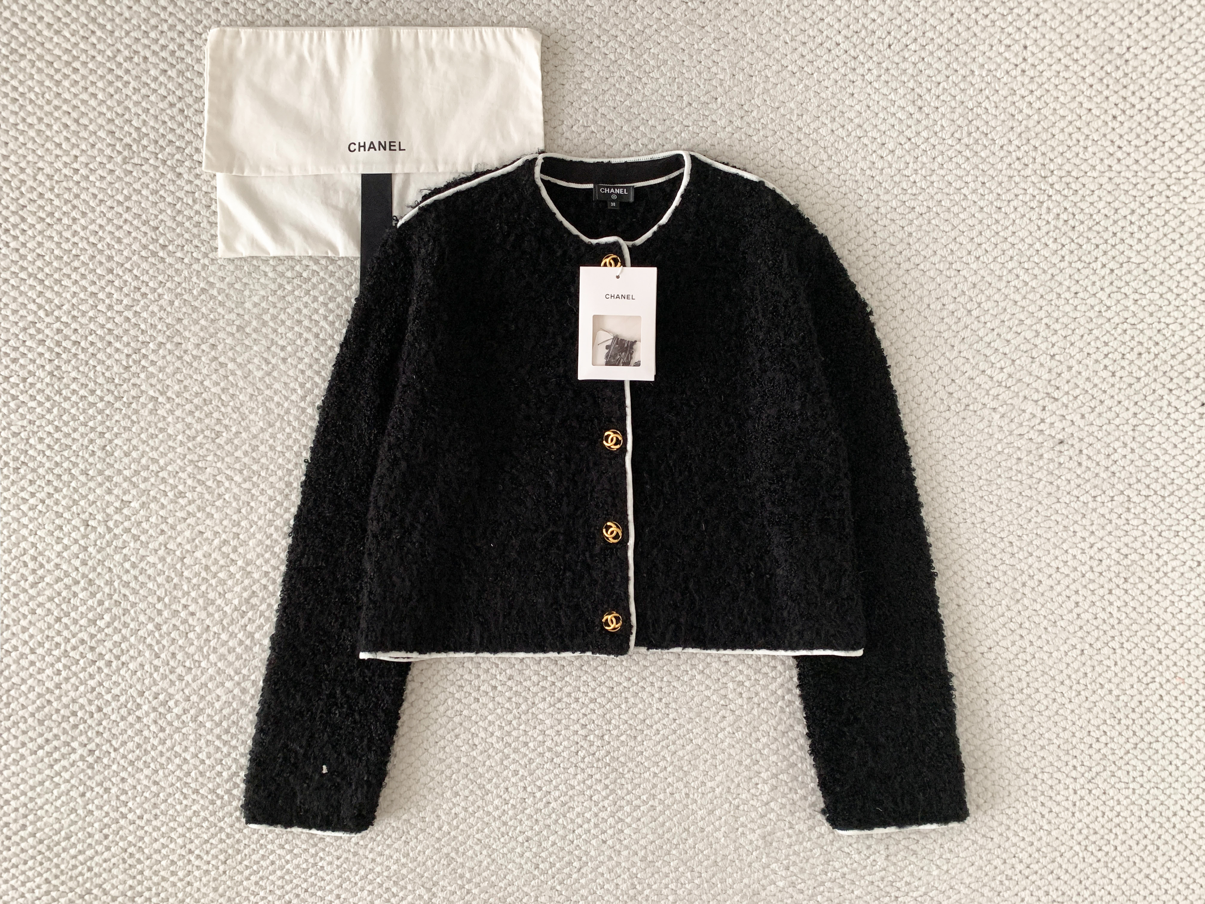 Chanel Black Knitted Tweed Short Jacket #382965