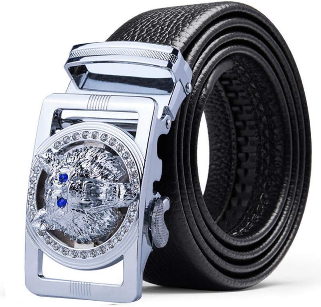 Numney Luxury Men's Belts Red Leather Wolf Head Buckle 1.38 inch Width Used for Mens Dress Casual Adjustable Belt