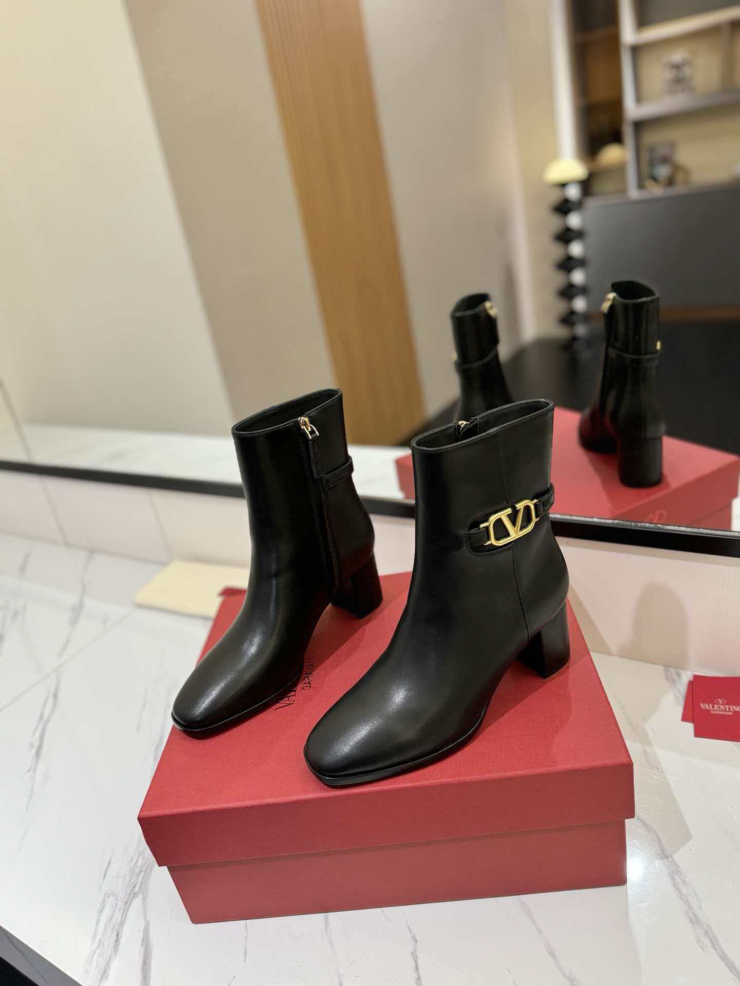 [TOP] VALENTINO 6.5cm High Heel Short Boots  - Black - 711 Luxury