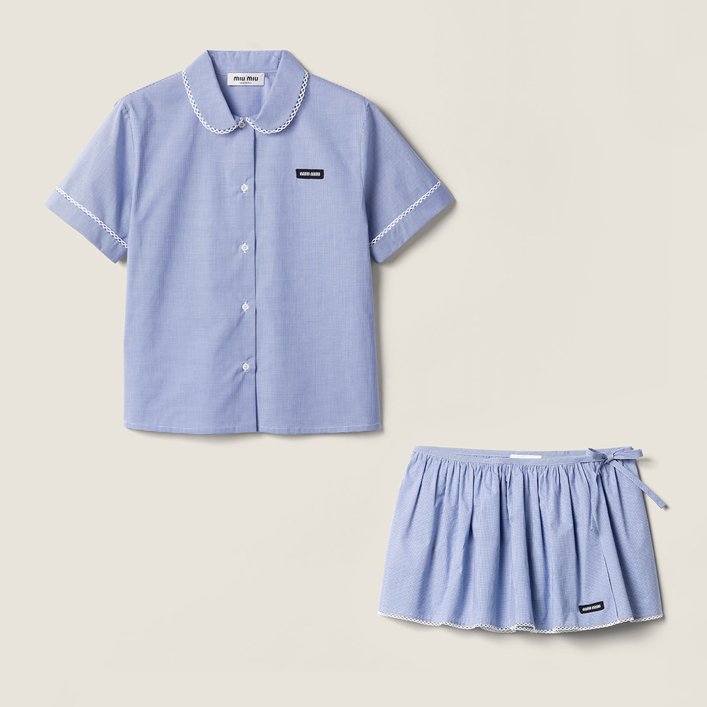 Designer white Clothing MiuMiu White light Blue Gingham Shirt Miniskirt #379218 | Nigo Office