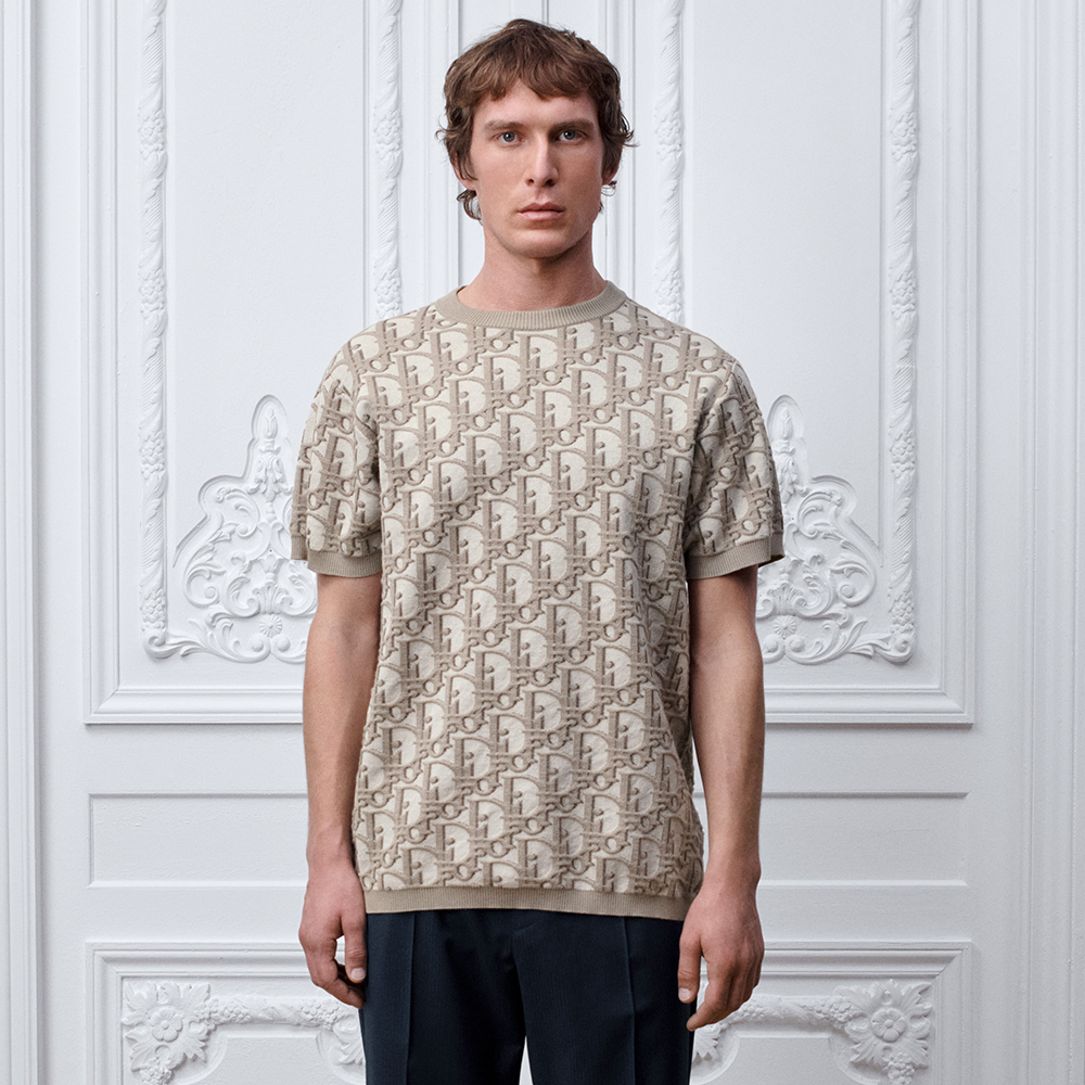 Dior beige Accessory DIOR Camiseta Dior Oblique corte regular Jacquard de algodón lana y seda beige #385304 View 2 | Nigo Off