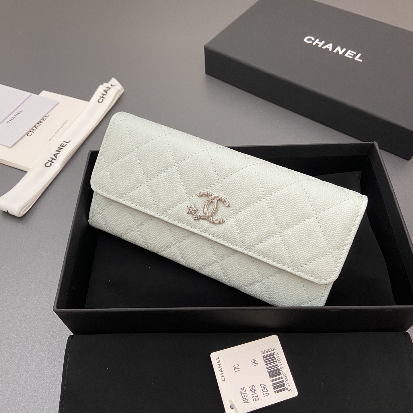 [TOP] CHANEL Caviar Skin Wallet 19cm - Light Blue - SHW - 711 Luxury