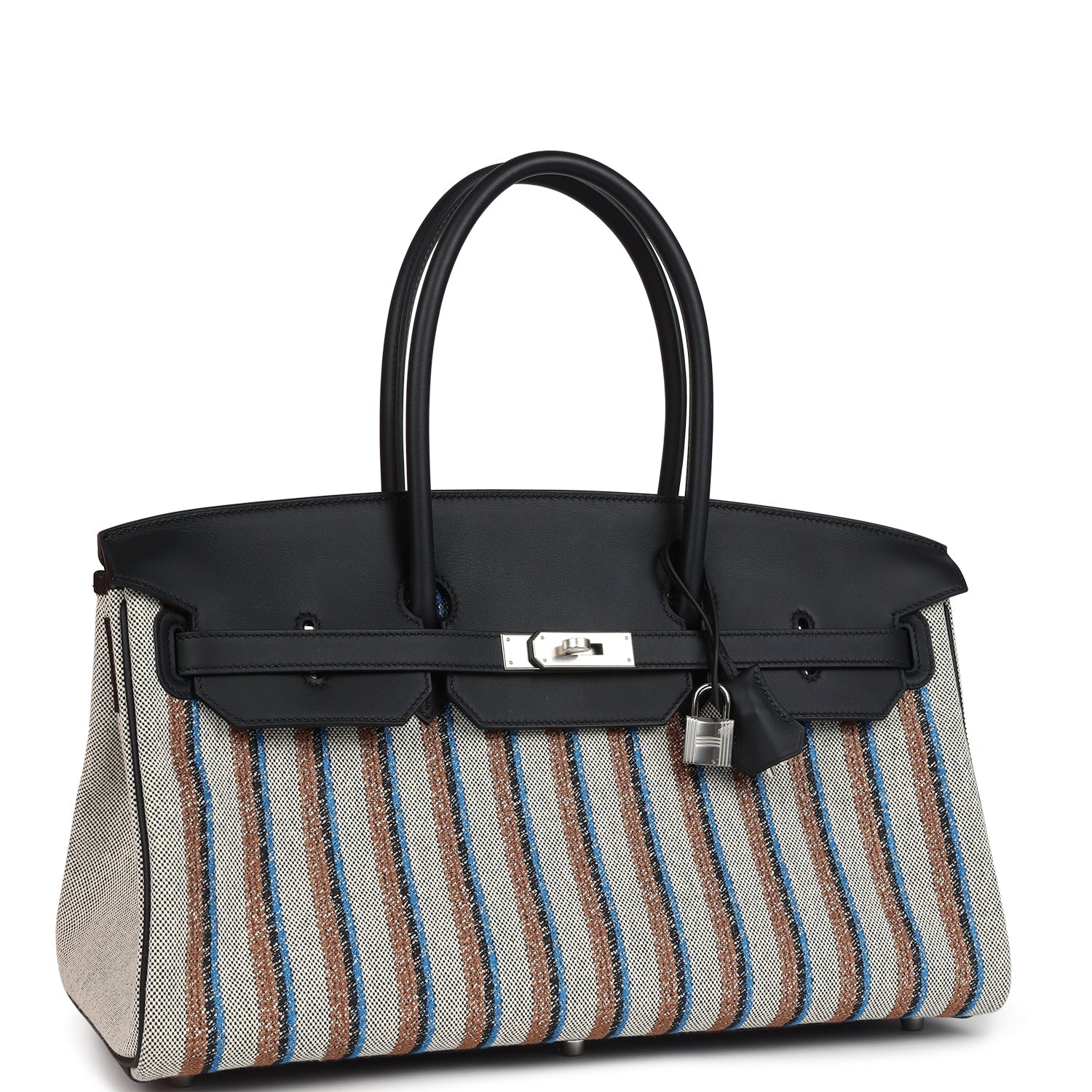 Hermes Shoulder Birkin LightMulticolor Toile and Black Swift Palladium Hardware