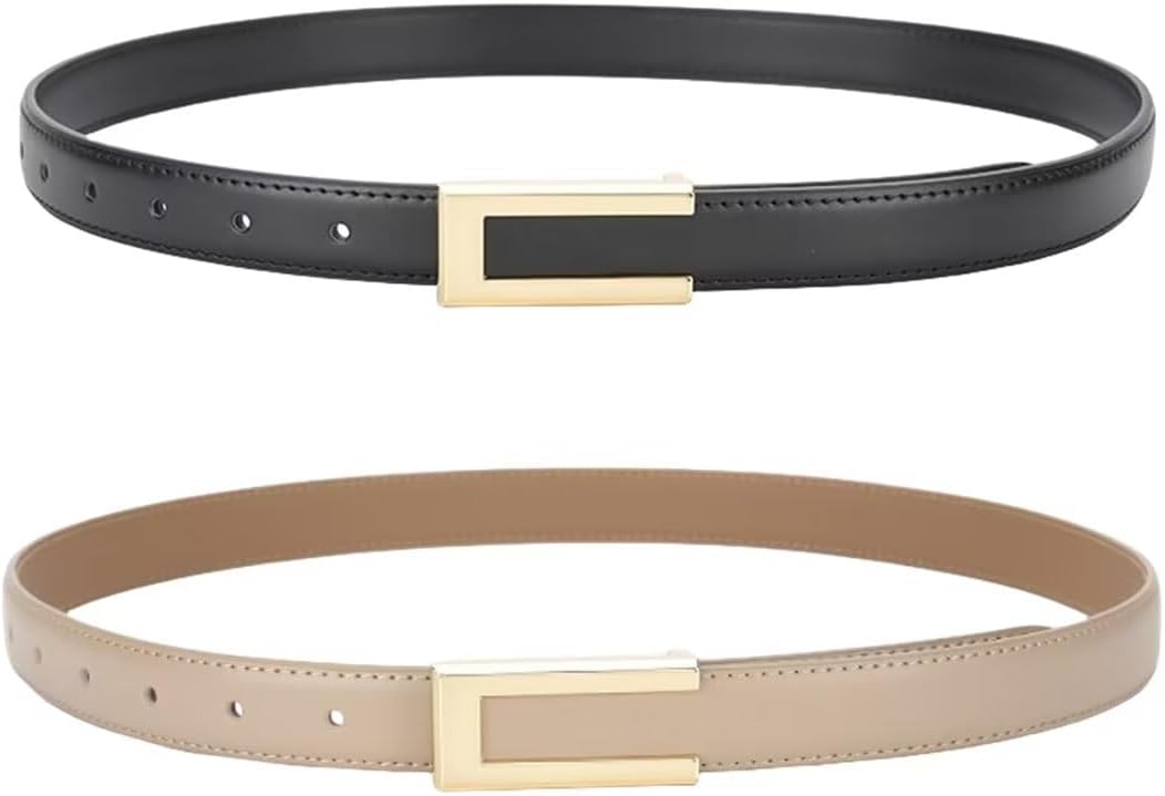 Cntuohai 2 in 1 Women's Skinny Leather Belt,Alloy Turn Lock Adjustable Slim Thin Waist Belt For Dress Jeans Coat